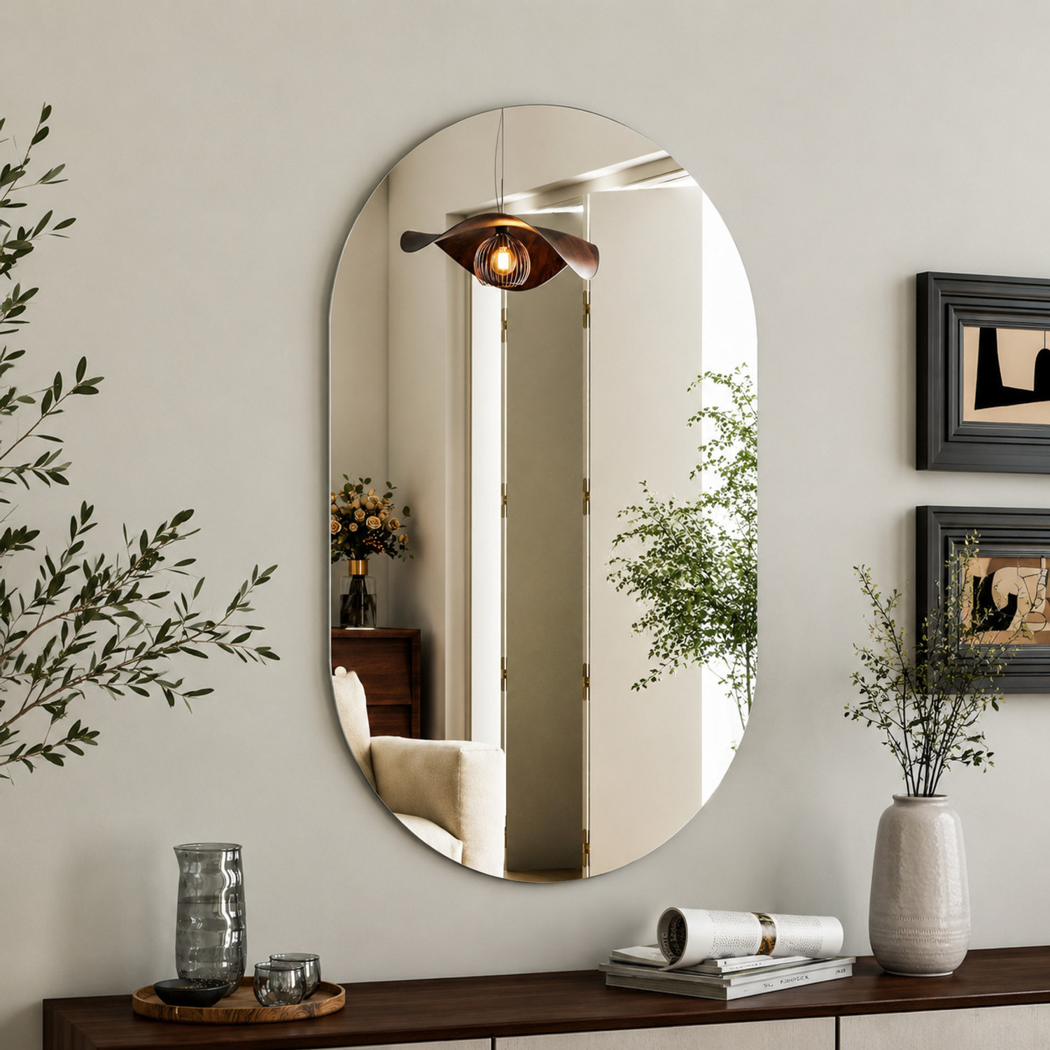 Image of Rworld 12 inch inch by 16 inch inch BEVELLED FINISH STYLISH MIRROR. Decorative Mirror Bathroom Mirror (Oval)