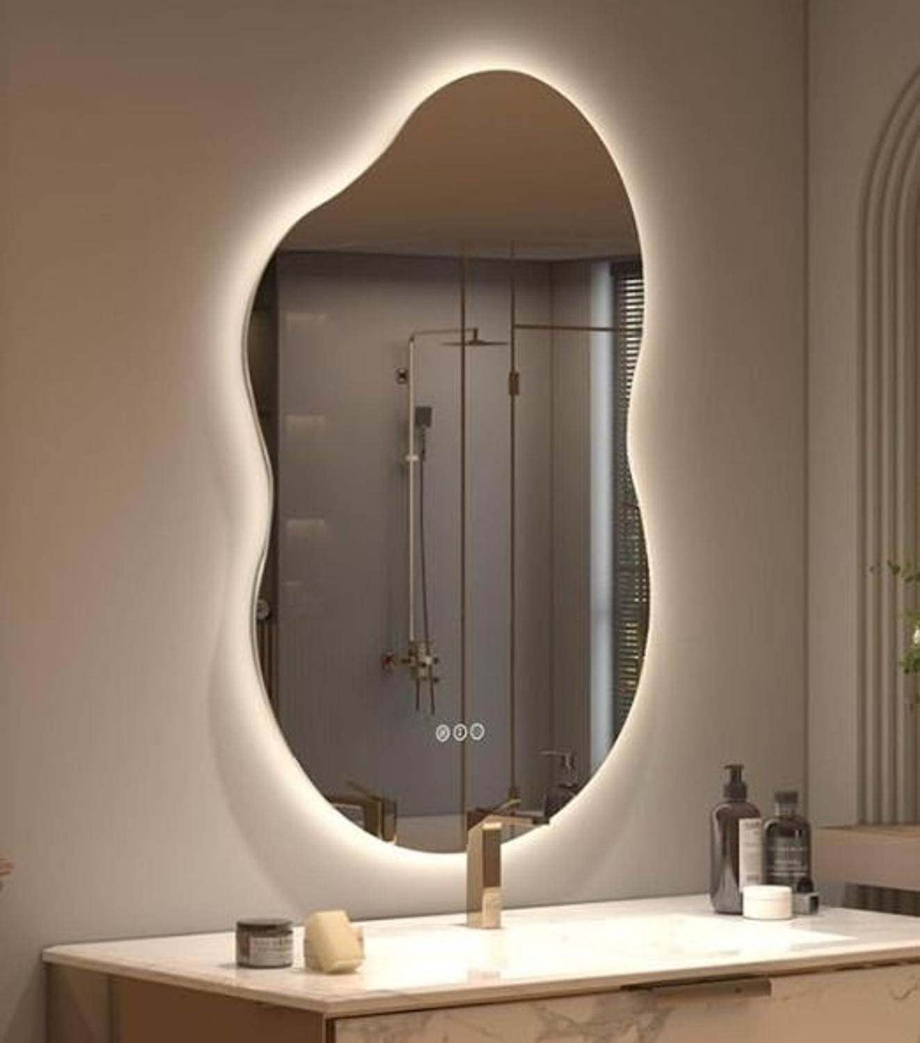 Image of AruzeTech IRREGULAR MIRROR WITH THREE COLOR LED LIGHTS AND TOUCH SENSORS 21 inchX16 inch FB1 Bathroom Mirror (Semi Curved)