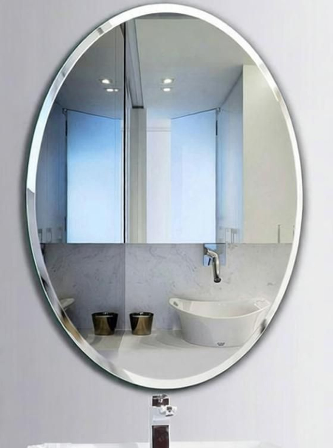 Image of Rworld 12 inch inch by 16 inch inch BEVELLED FINISH STYLISH MIRROR. Decorative Mirror Bathroom Mirror (Oval)