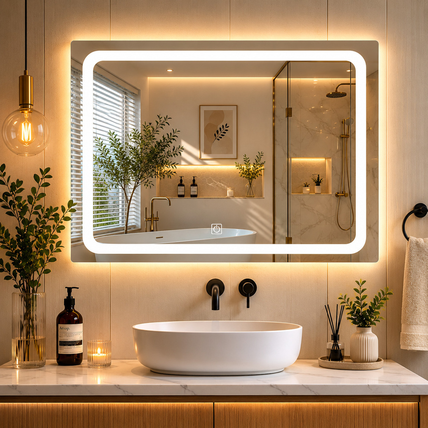 Image of LUPPRA 12 x 18 Touch-Sensor LED Wall Mirror Bathroom Mirror (Rectangle Finish : Polished)