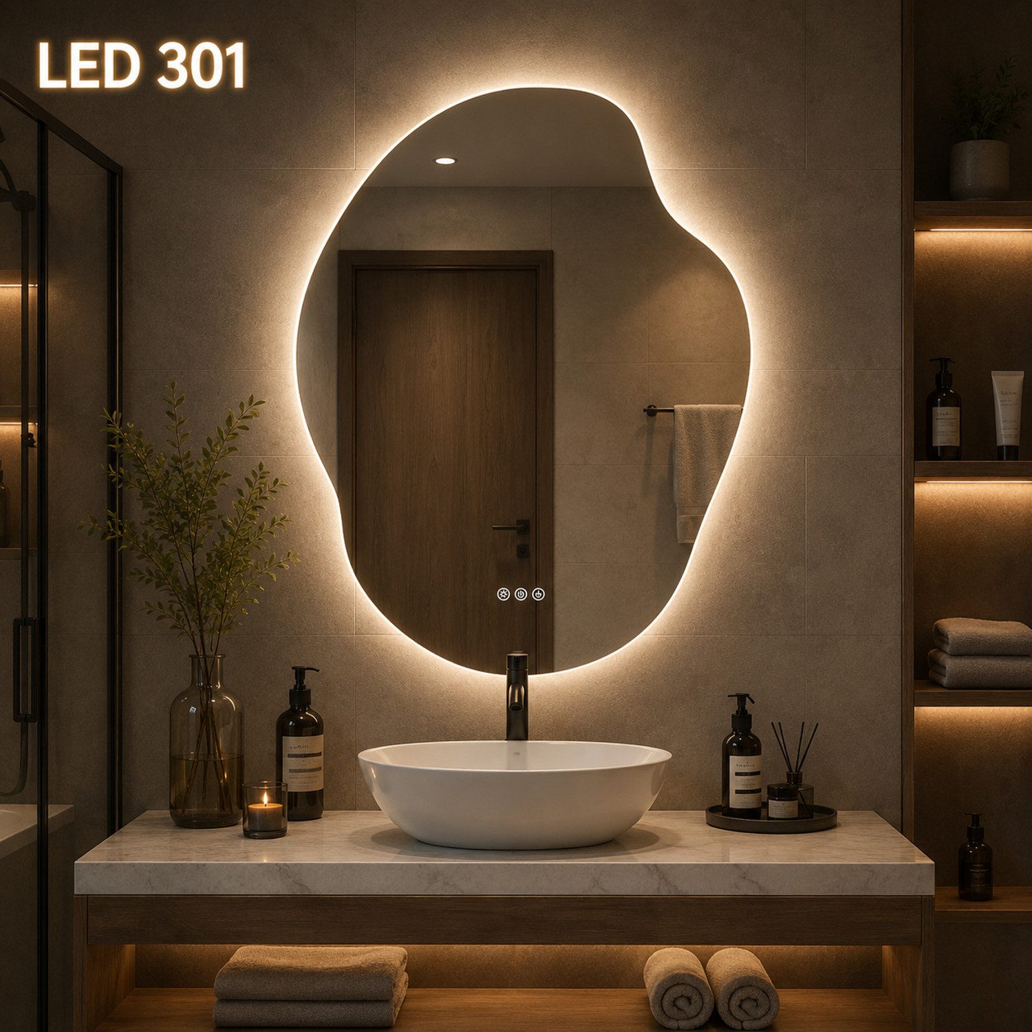 Image of AruzeTech IRREGULAR MIRROR WITH THREE COLOR LED LIGHTS AND TOUCH SENSORS 21 inchX16 inch FB1 Bathroom Mirror (Semi Curved)