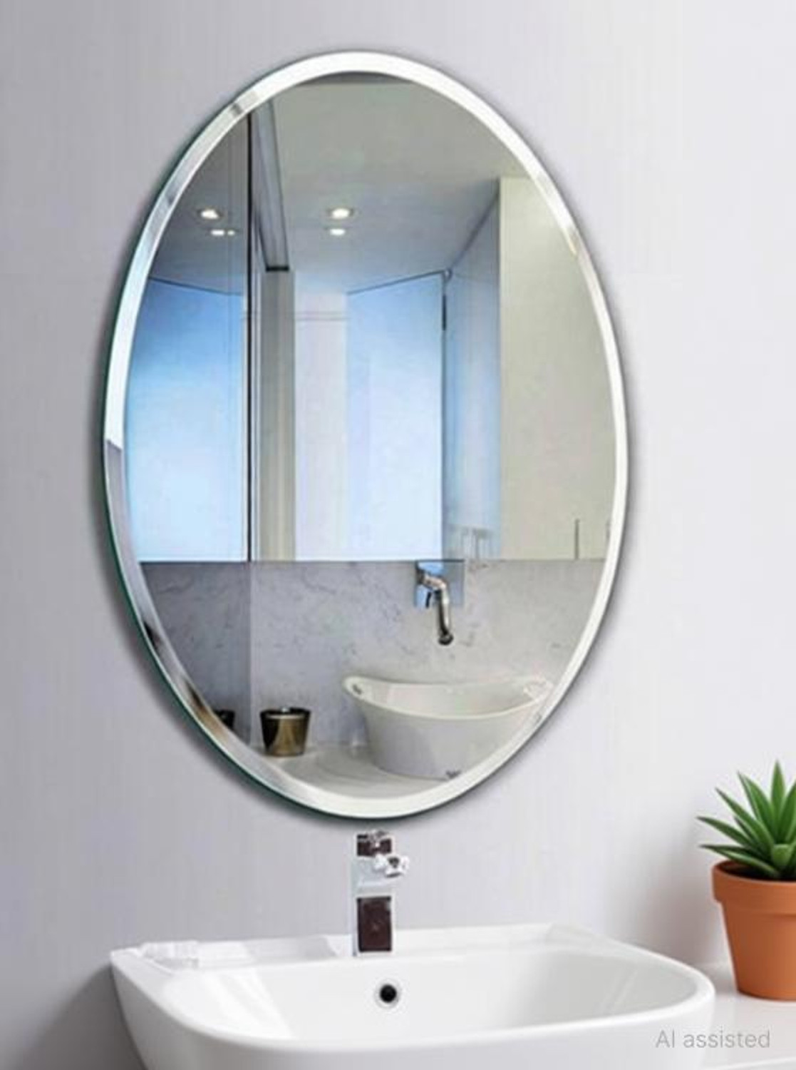 Image of Rworld 12 inch inch by 16 inch inch BEVELLED FINISH STYLISH MIRROR. Decorative Mirror Bathroom Mirror (Oval)