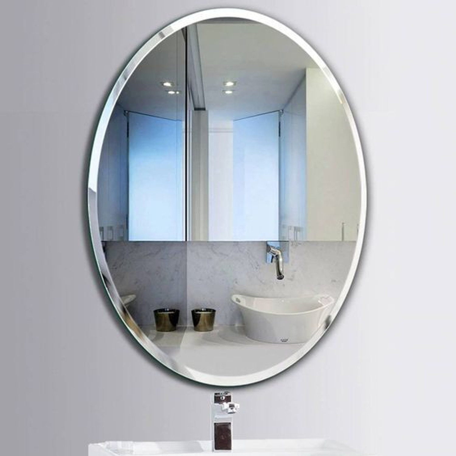 Image of Rworld 12 inch inch by 16 inch inch BEVELLED FINISH STYLISH MIRROR. Decorative Mirror Bathroom Mirror (Oval)