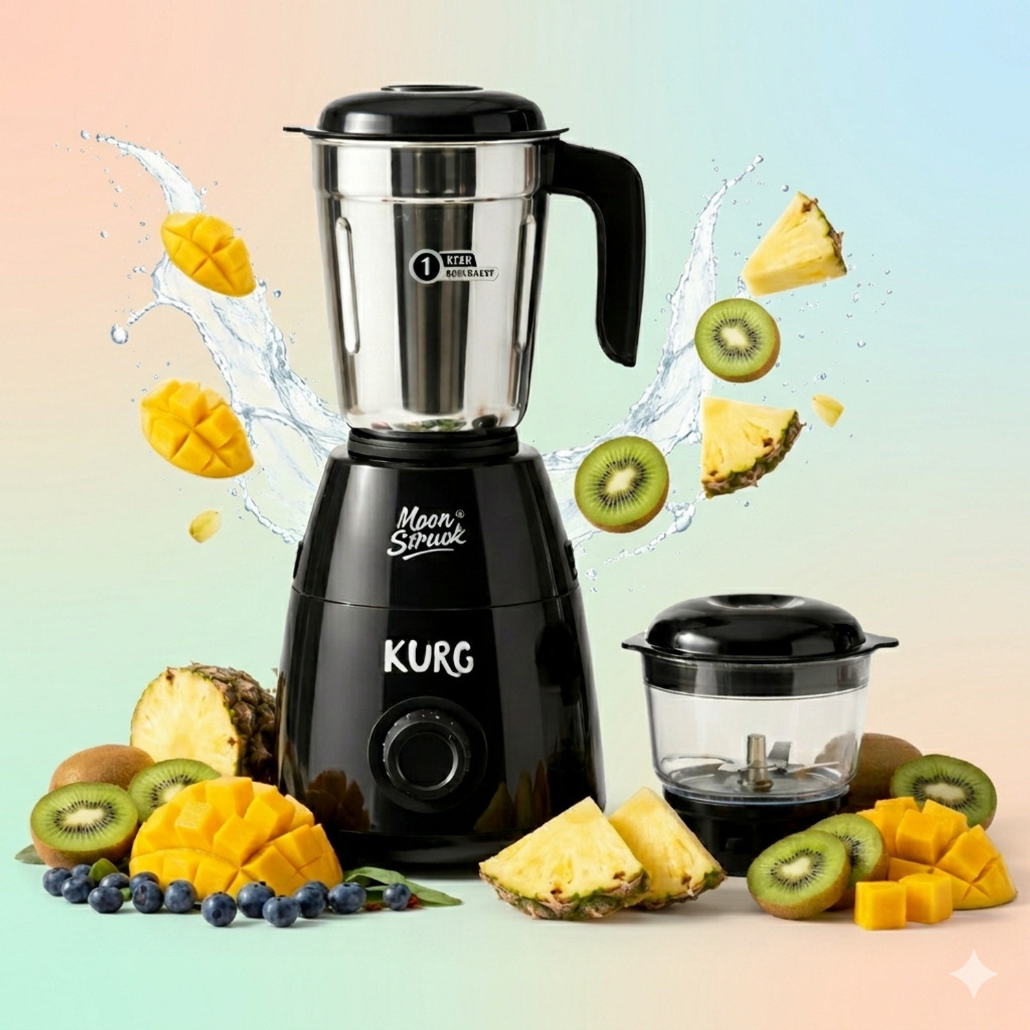 Image of Moonstruck Kuro 2 Jar Set 700 W Juicer Mixer Grinder (HeatShield Motor with LiveView Chutney for Daily Cooking | 2 Jars | Black)