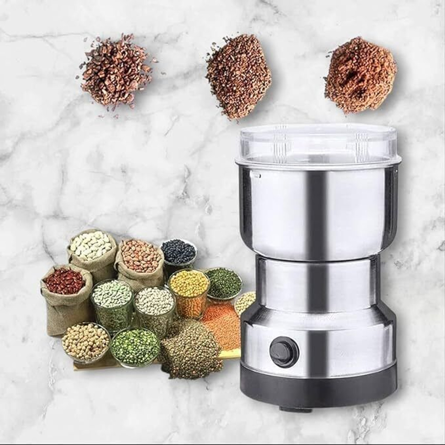 Image of DAKSHWAY Mini Mixer Grinder 600 W Juicer Mixer Grinder (Mixer& Grinder Mini Mixer and Grinder Stainless Steel Spice Grinder Japan Smart | 1 Jar | Silver)