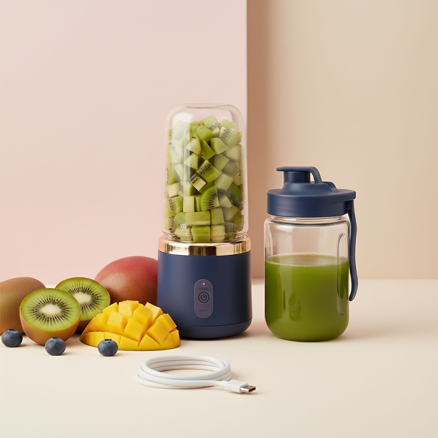 Image of MST Goldi PJC-06 700 W Juicer Mixer Grinder (6 Detachable Blades Handheld USB Rechargeable Sports Travel Outdoor Juicer | 2 Jars | Multicolor)