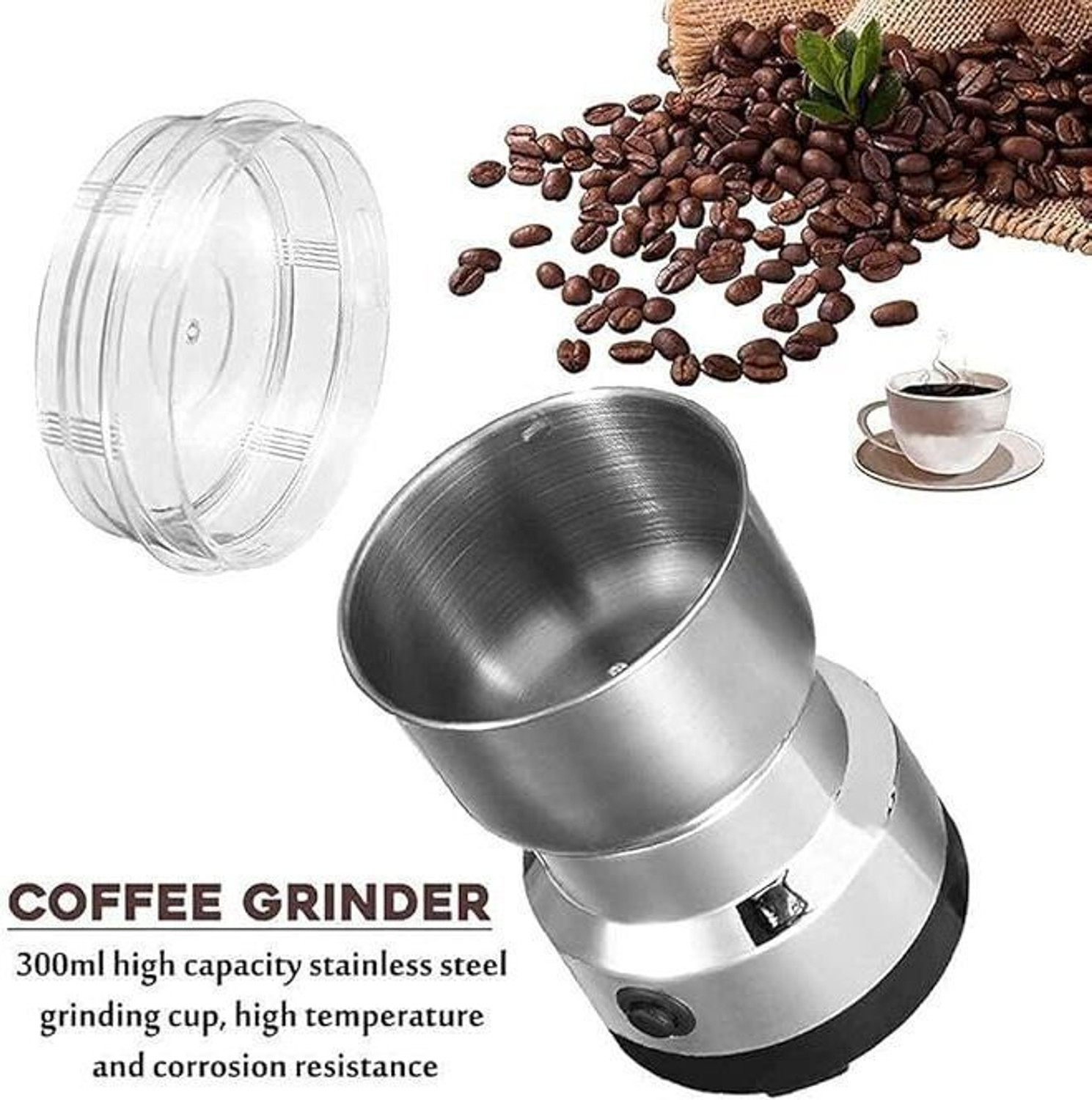 Image of BazaarNest Mini Mixer Grinder 800 W Juicer Mixer Grinder (Electric Coffee Grinder with Removable Stainless Steel Cup & Blades | 1 Jar | Silver)