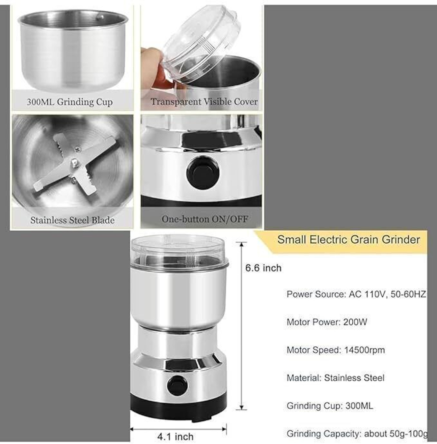 Image of BazaarNest Mini Mixer Grinder 800 W Juicer Mixer Grinder (2-in-1 Multipurpose Masala & Coffee Grinder | 1 Jar | Silver)