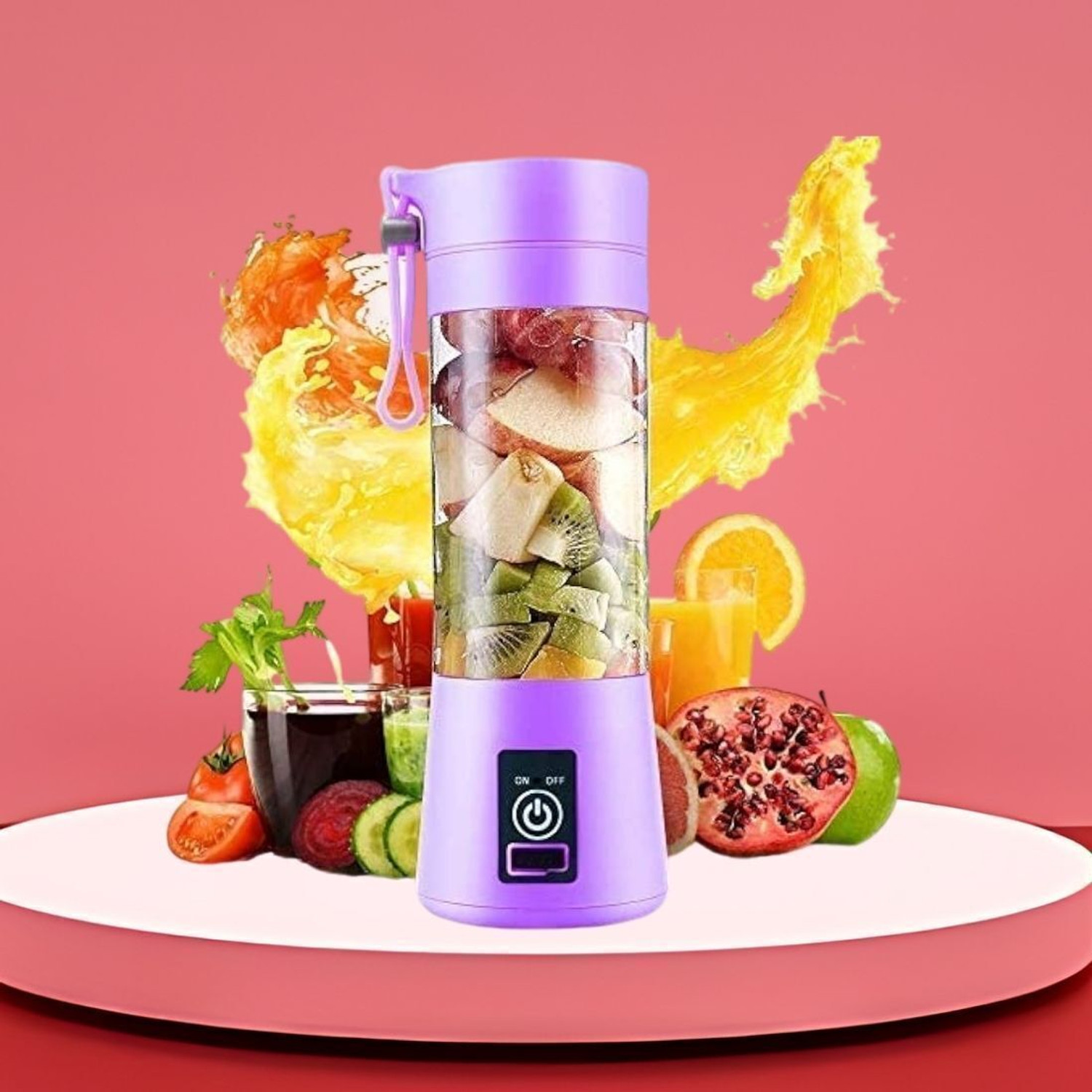 Image of ons Electric fruit juicer |usb rechargeable 2000 mah battery| powerful motor@2 25 W Juicer Mixer Grinder (Portable Electric Juicer - USB Rechargeable with 6 Blades, 3 Speed Setting@3 | 1 Jar | Multicolor)