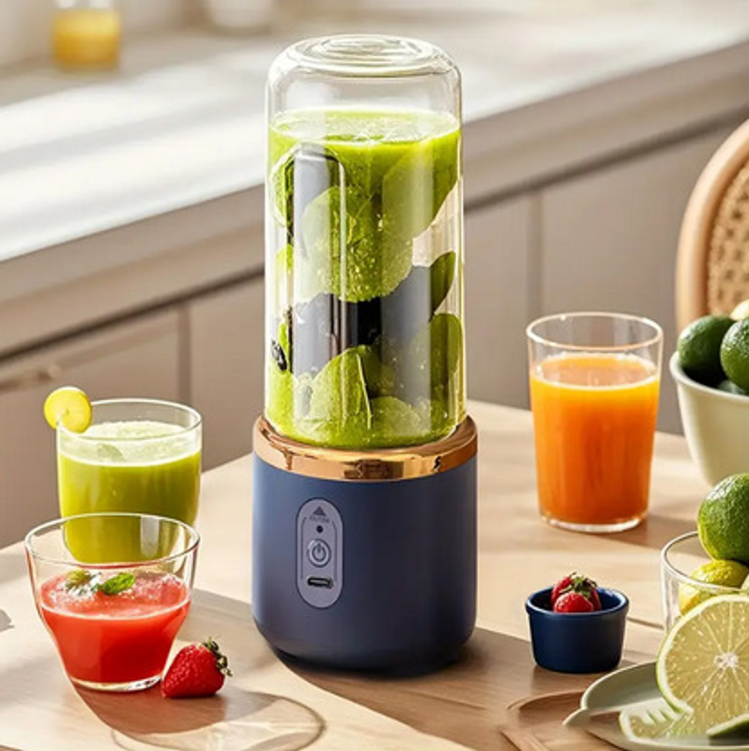 Image of Nutribullet Steel Portable USB Smoothie Blender 16 Blades, 3 Speed, Rechargeable Hand Juicer (White)