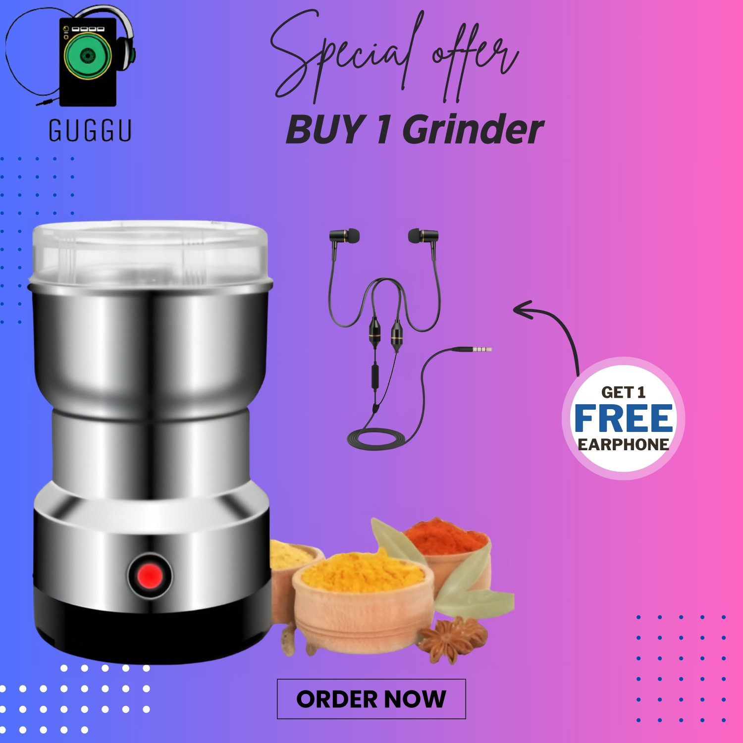 Image of Manasa JX 3 500 W Mixer Grinder (FX-Mini Stainless Steel Coffee Spice Nuts Grains Bean Grinder | 1 Jar | Multicolor)