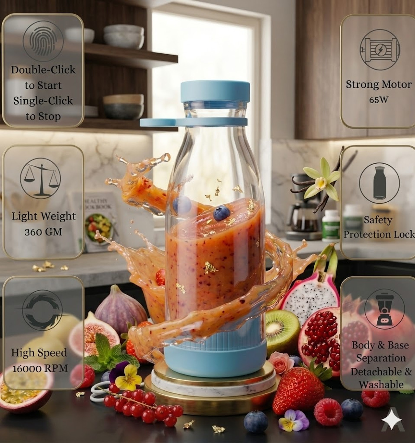 Image of princemarkett Pro Fruit Juicer 200 W Juicer Mixer Grinder (AE 955A PORTABLE BLENDER FOR SMOOTHIES SHAKES FOR OFFICE,GYM,TREKKING,HOME USE | 1 Jar | Multicolor)