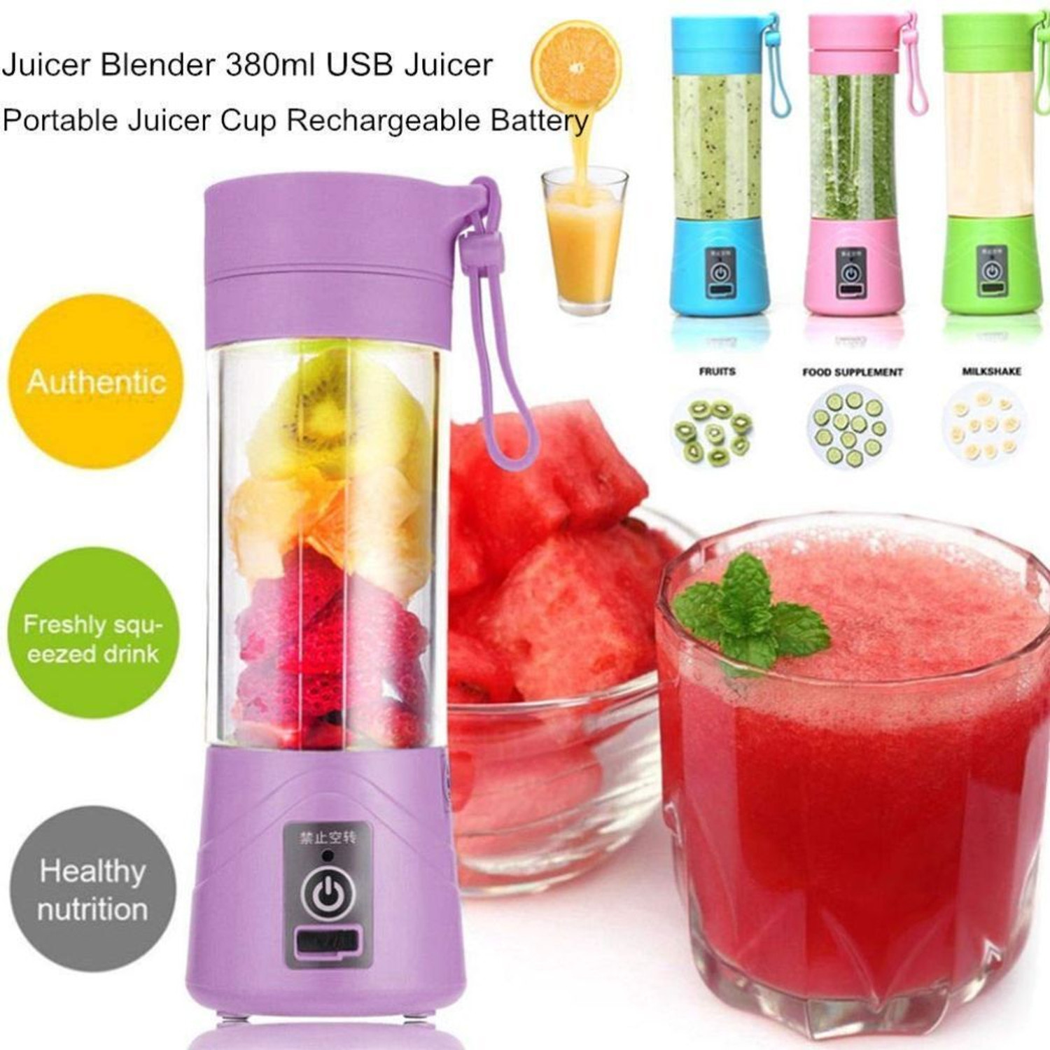 Image of Radhe Pro Fruit Juicer 200 W Juicer Mixer Grinder (Msk 5997A Hand juicer,Mini Fruit Mixer Machine Portable Electric Personal Juicer | 1 Jar | Multicolor)
