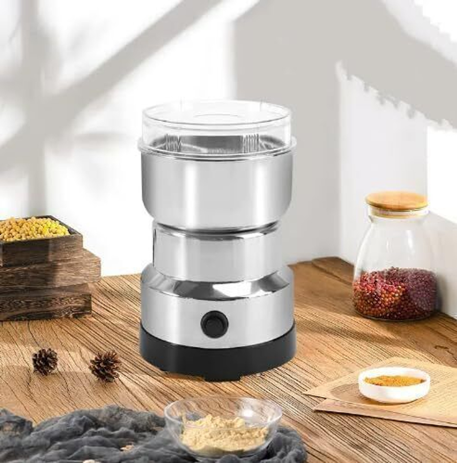 Image of DAKSHWAY Mini Mixer Grinder 600 W Juicer Mixer Grinder (Mixer& Grinder Mini Mixer and Grinder Stainless Steel Spice Grinder Japan Smart | 1 Jar | Silver)