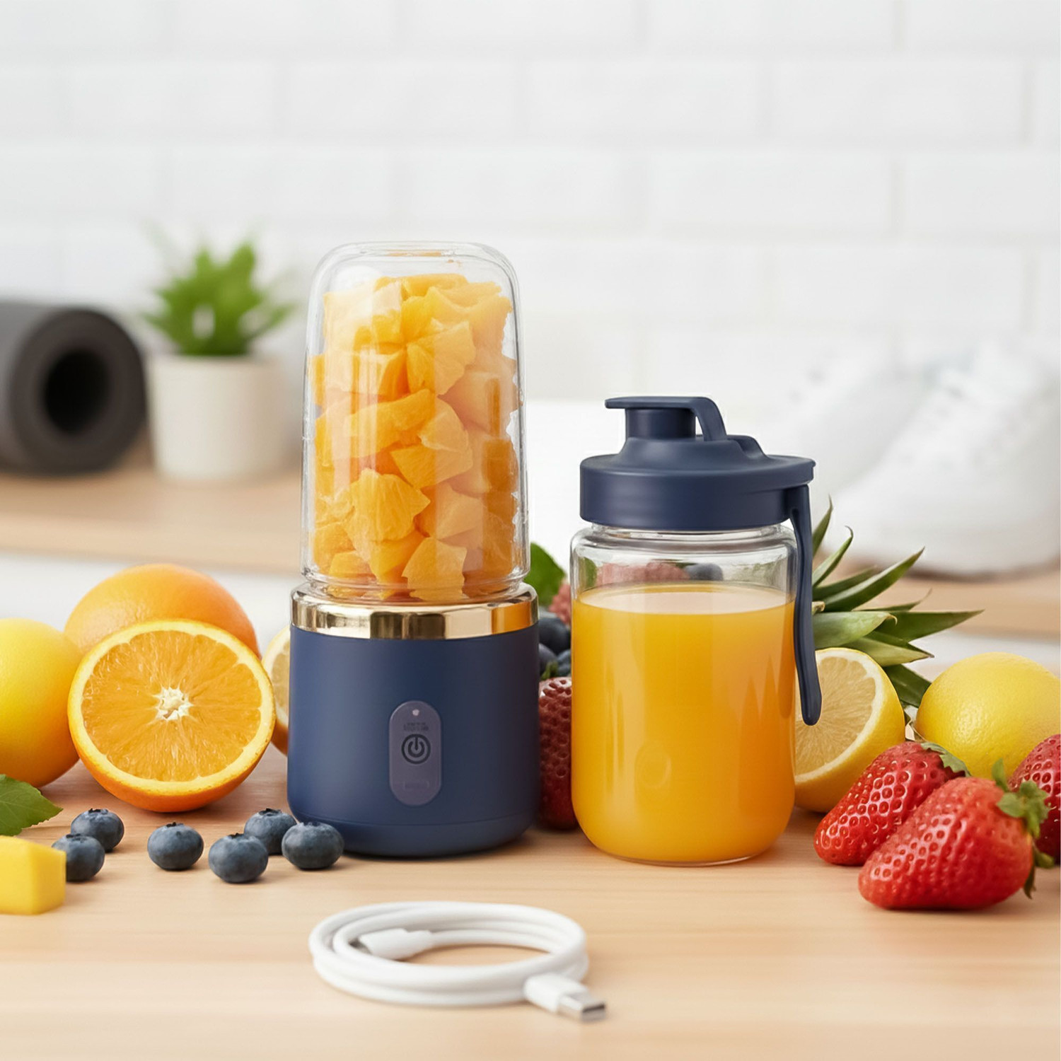 Image of MST Goldi Portable USB Rechargeable Juicer Blender Mini Smoothie Maker Bottle 200 W Juicer Mixer Grinder (PJB-11 Smart Juicer | 2 Jars | Multicolor)