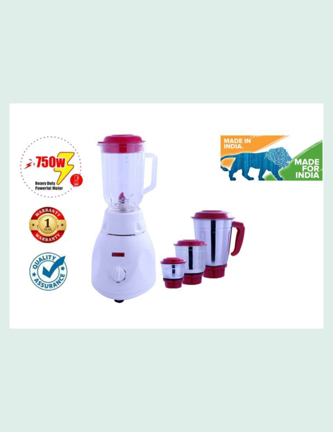 Image of PADMINI DYNA 550 W Mixer Grinder (DYNA 550W | 3 Jars | RED AND WHITE)