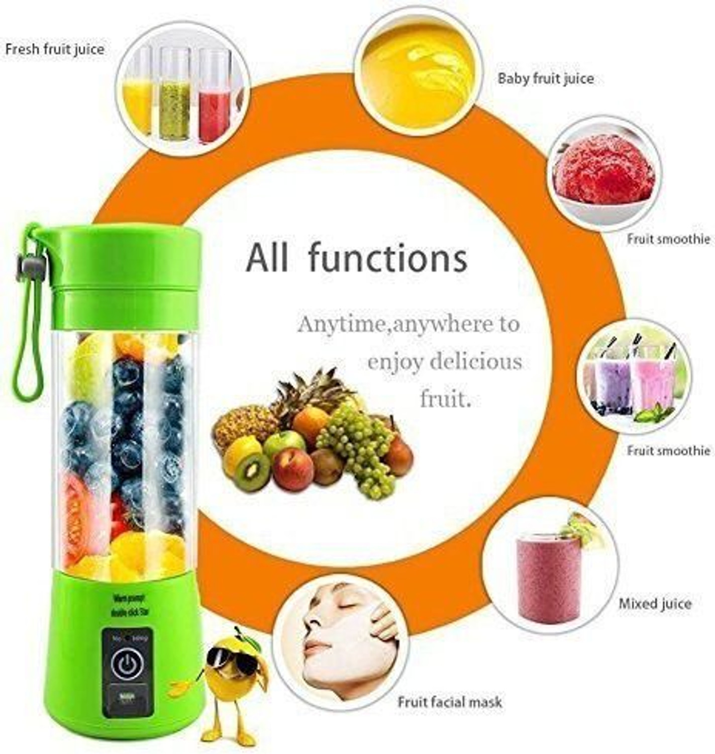 Image of princemarkett Pro Fruit Juicer 200 W Juicer Mixer Grinder (01 USB Rechargeable Mini Portable Smoothie Blender | 1 Jar | Multicolor)