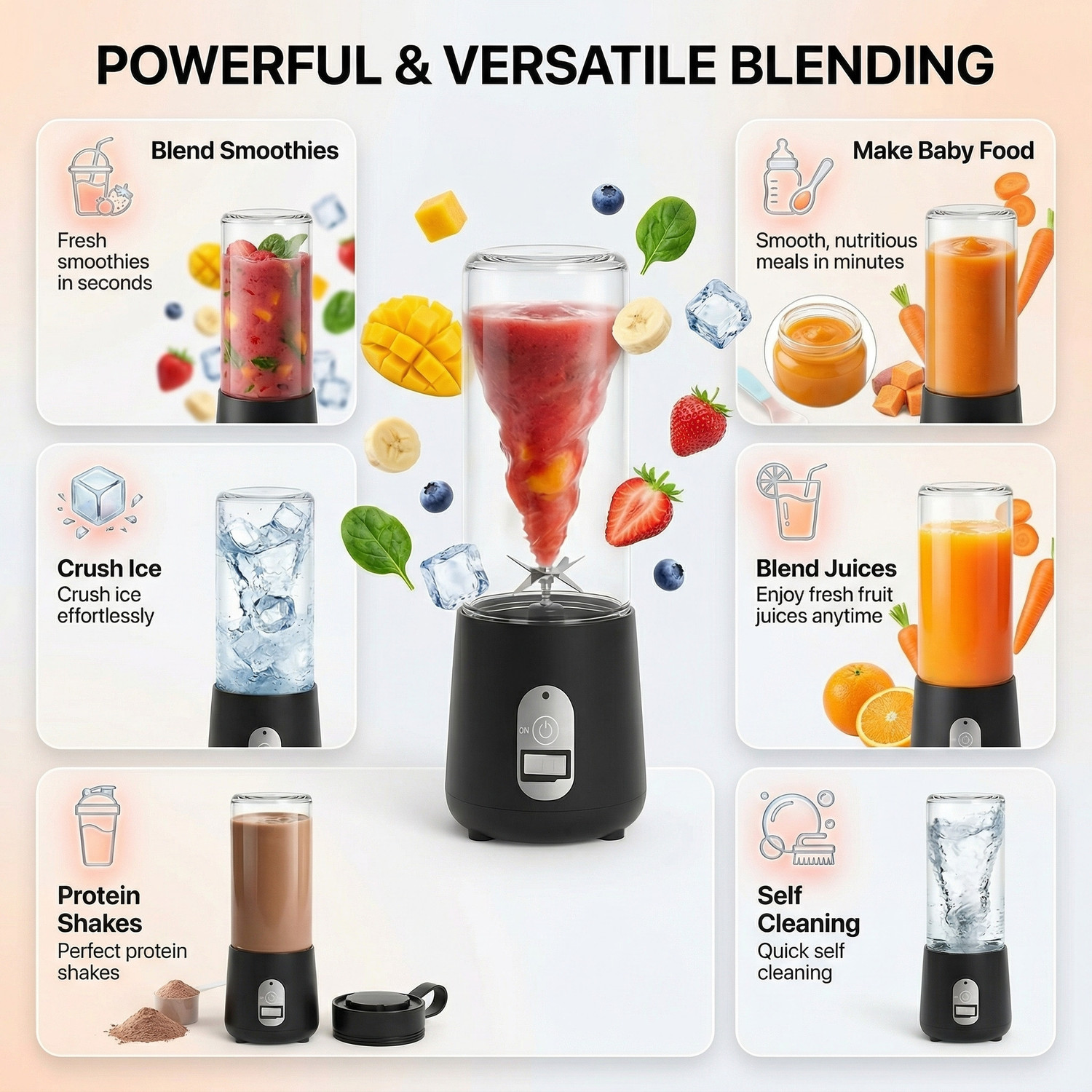 Image of blendjet Portable Blender for Shakes & Smoothies | 420ml | 6 Steel Blades 150 W Juicer Mixer Grinder (BLENDER04 | 1 Jar | Black)