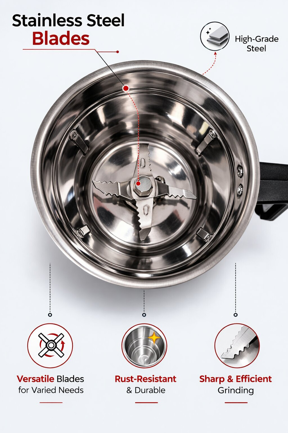 Image of johnpower MINI MIXER 220 W Mixer Grinder (Multi Purpose Grinder for Masala, Chutney & Wet Dry Grinding | 2 Jars | BLACK & SKY)