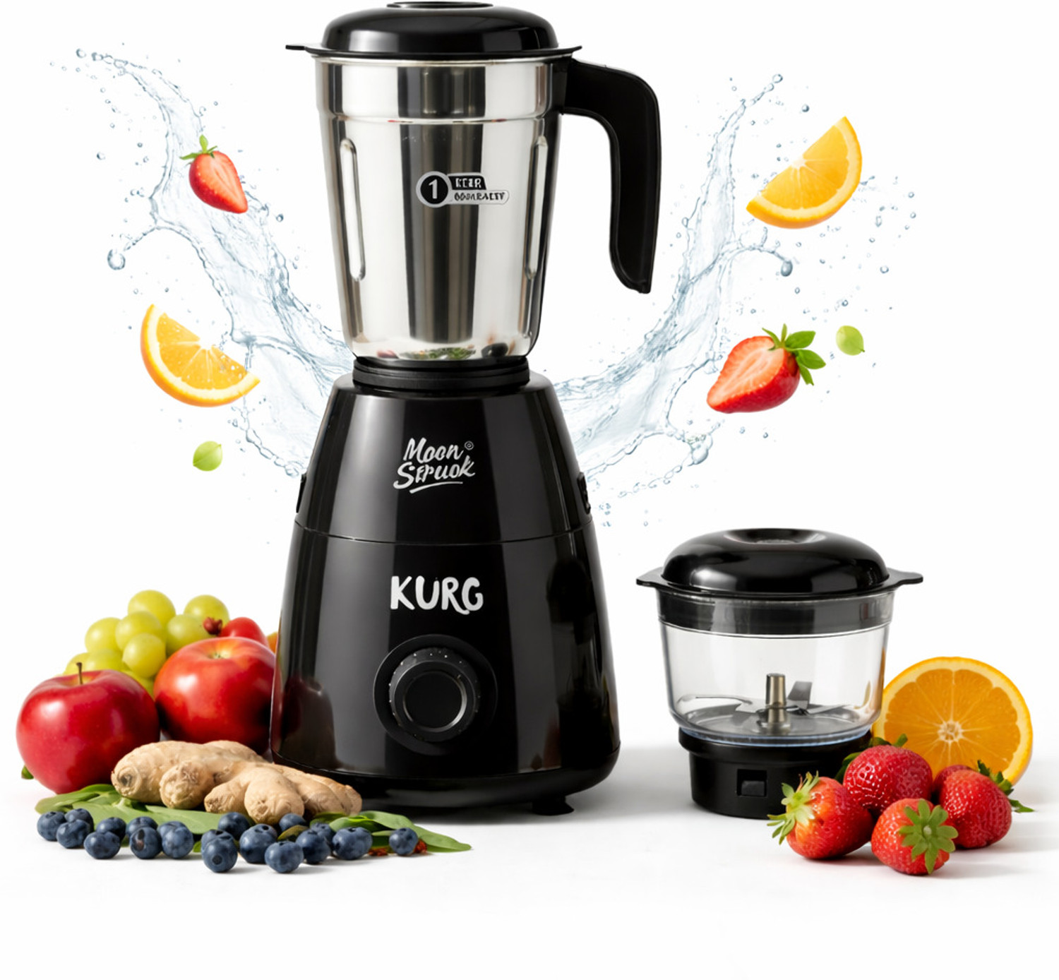 Image of Moonstruck Kuro 2 Jar Set 700 W Juicer Mixer Grinder (HeatShield Motor with LiveView Chutney for Daily Cooking | 2 Jars | Black)