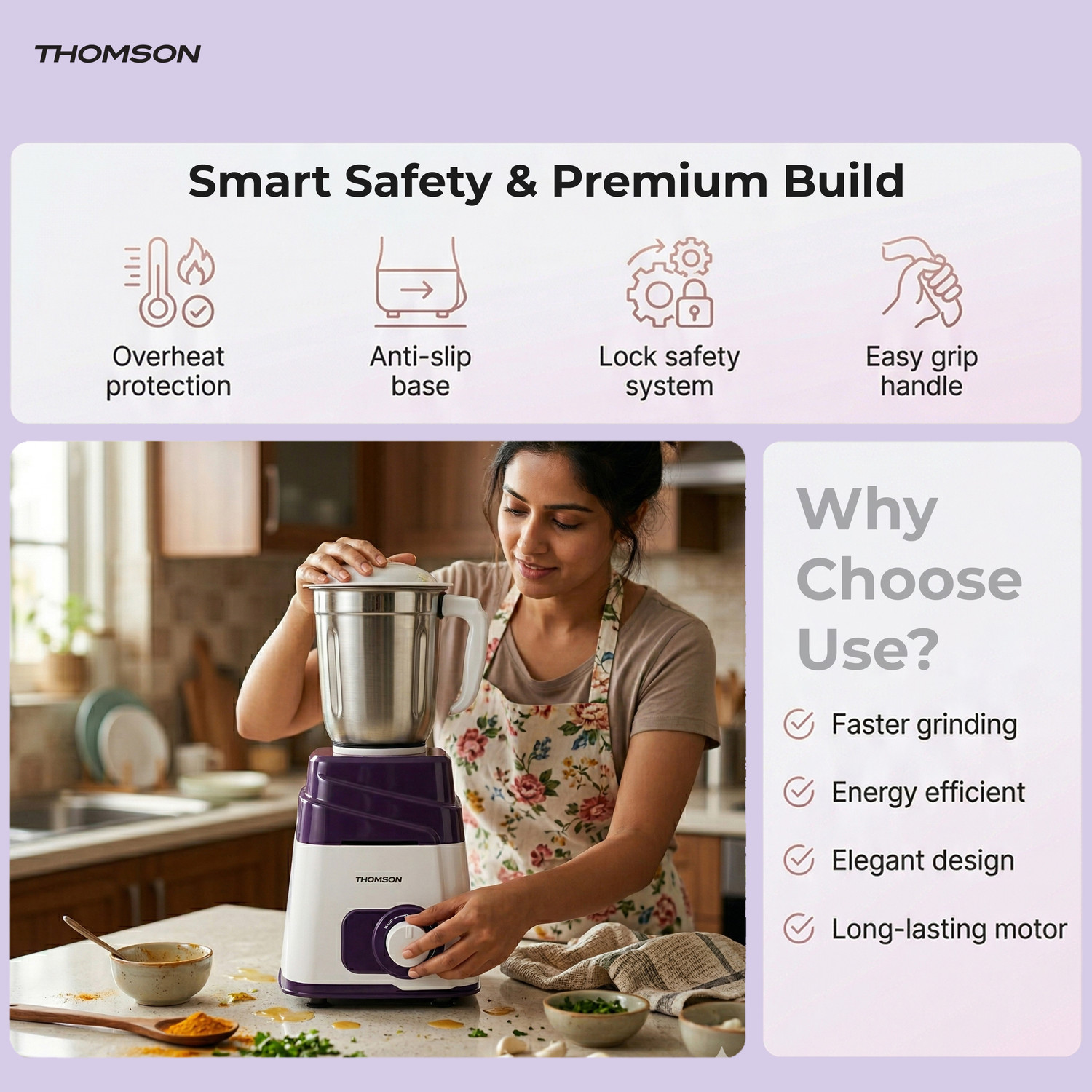 Image of Thomson FreshMix 700 W Mixer Grinder (FreshMix | 4 Jars | White)