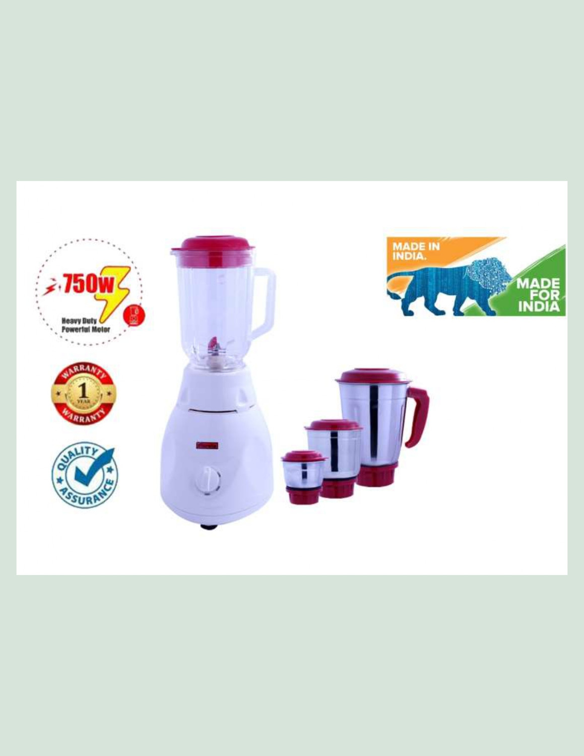 Image of PADMINI DYNA 550 W Mixer Grinder (DYNA 550W | 3 Jars | RED AND WHITE)