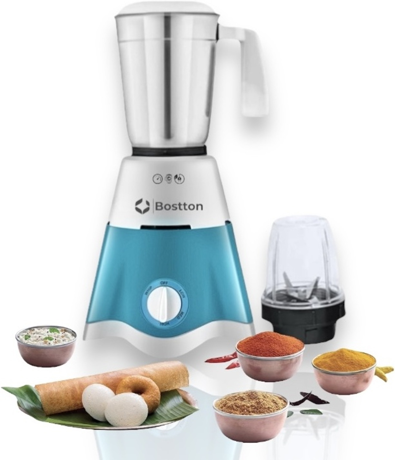 Image of Bostton 750 Watt Double layered Copper 25 MM Motor 750 W Mixer Grinder (Waspa Power Pro | 2 Jars | Olive Green)