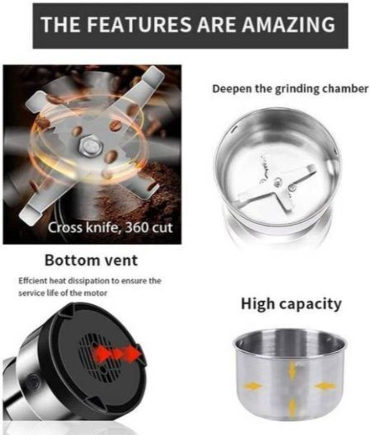 Image of Manasa JX 3 500 W Mixer Grinder (Mini Stainless Steel Coffee Spice Nuts Grains Bean Grinder | 1 Jar | Multicolor)