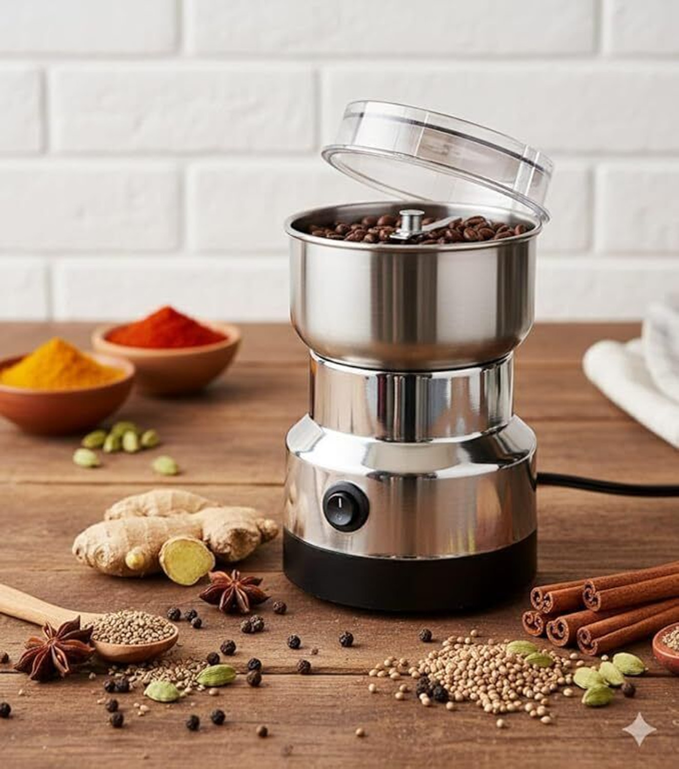 Image of DAKSHWAY Mini Mixer Grinder 600 W Juicer Mixer Grinder (Mixer& Grinder Mini Mixer and Grinder Stainless Steel Spice Grinder Japan Smart | 1 Jar | Silver)