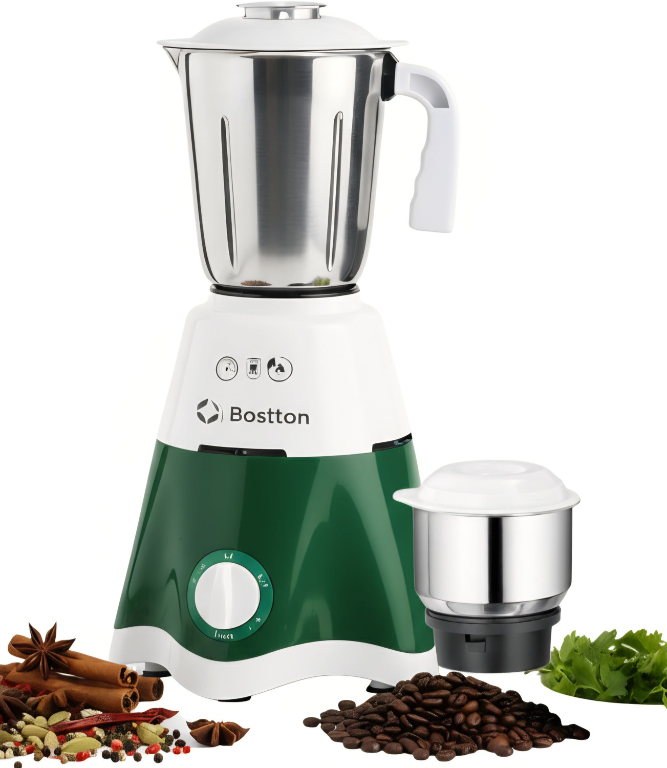 Image of Bostton 750 Watt Double layered Copper 25 MM Motor 750 W Mixer Grinder (Waspa Power Pro | 2 Jars | Olive Green)