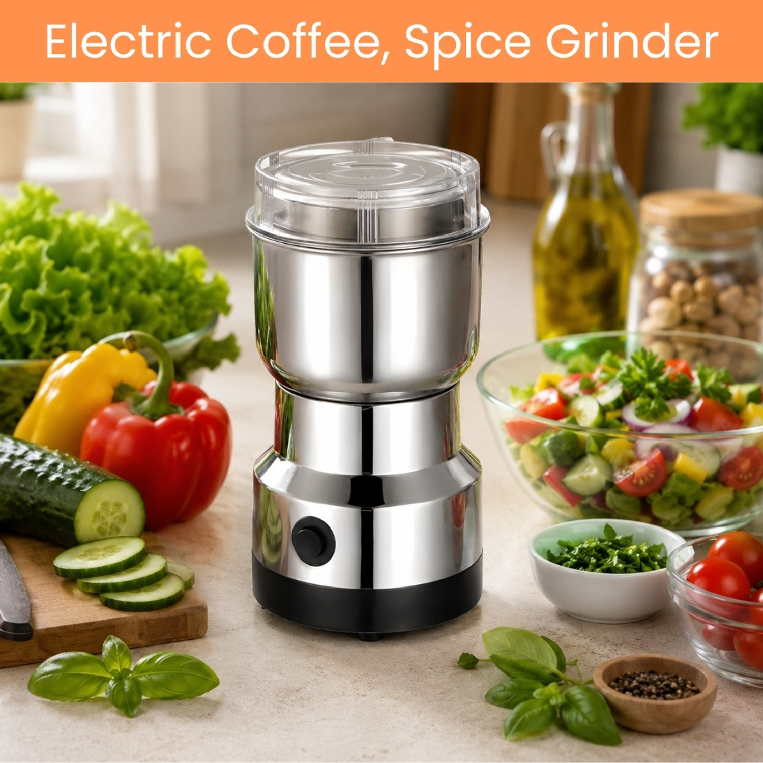 Image of AKs Creation Multi-Functional Mixer Juicer Spice Coffee Grinder, Dry Masala 220 W Juicer Mixer Grinder (Multi-Functional Grinder | 1 Jar | Silver)