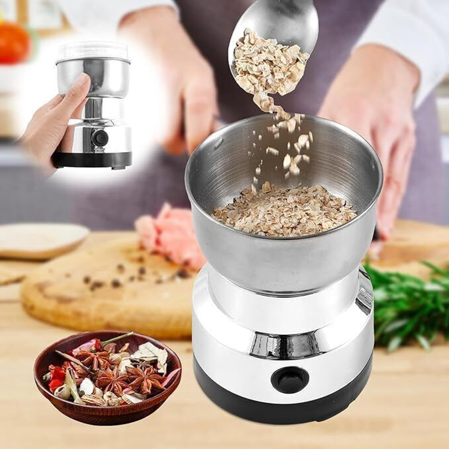 Image of DAKSHWAY Mini Mixer Grinder 500 W Juicer Mixer Grinder (Electric Stainless Steel Grinder | High-Speed Mini Grinder | 1 Jar | Silver)