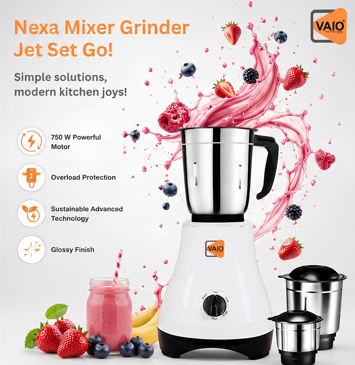Image of Vaio Nexa Mixer Grinder Juicer 750 W Mixer Grinder (Nexa | 3 Jars | White Black)