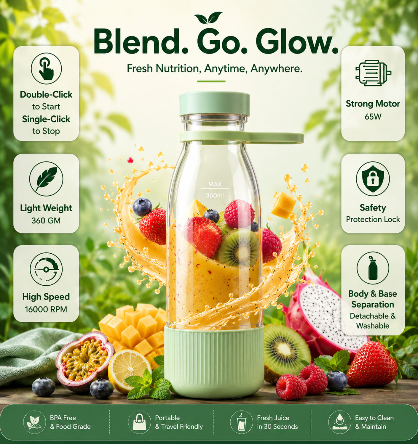 Image of princemarkett Pro Fruit Juicer 200 W Juicer Mixer Grinder (AYY 529Y PORTABLE BLENDER FOR SMOOTHIES SHAKES FOR OFFICE,GYM,TREKKING,HOME USE | 1 Jar | Multicolor)