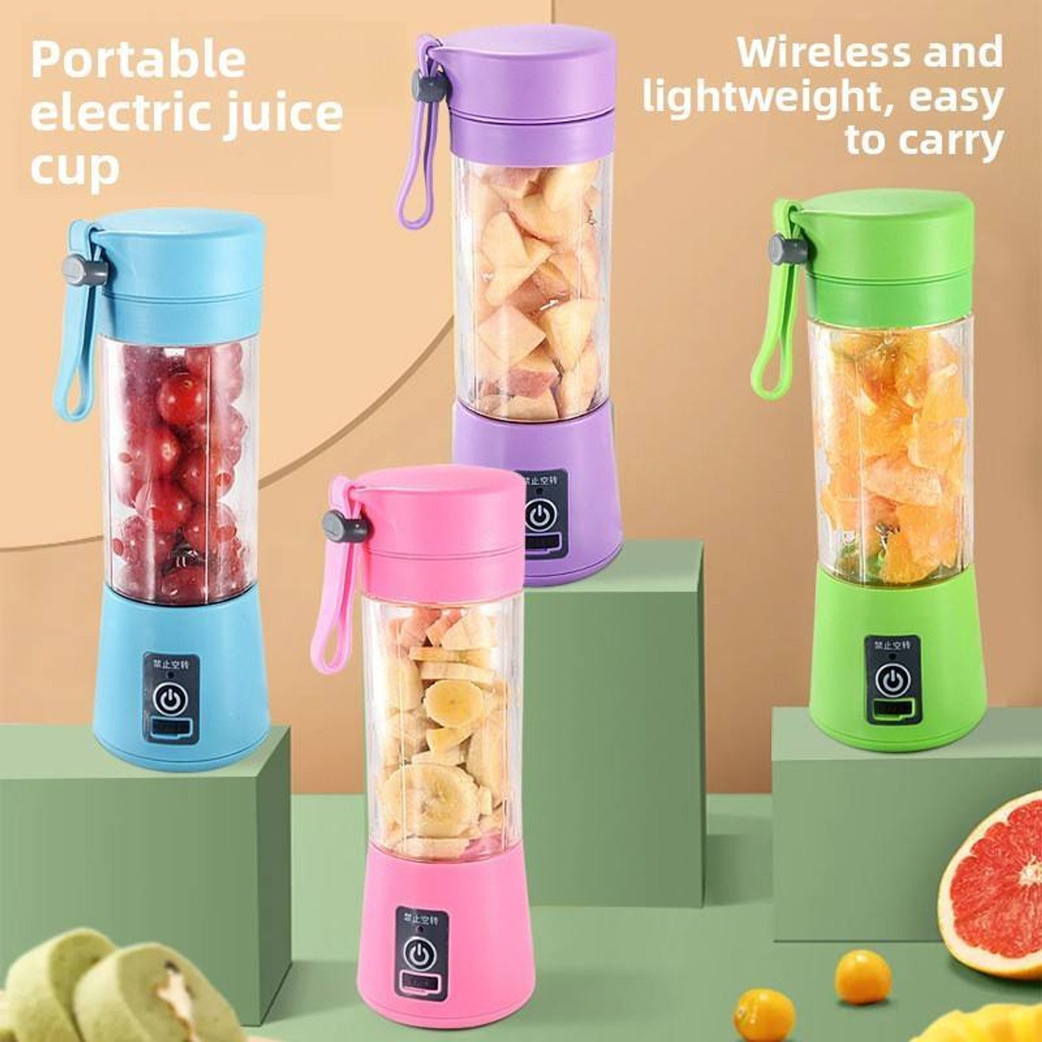Image of MLSALES Portable Mini USB Juicer | Cordless Rechargeable Blender for Fresh Juices 150 W Juicer (350-jiucur | 1 Jar | Multicolor, Green, purpale, pink-shain)