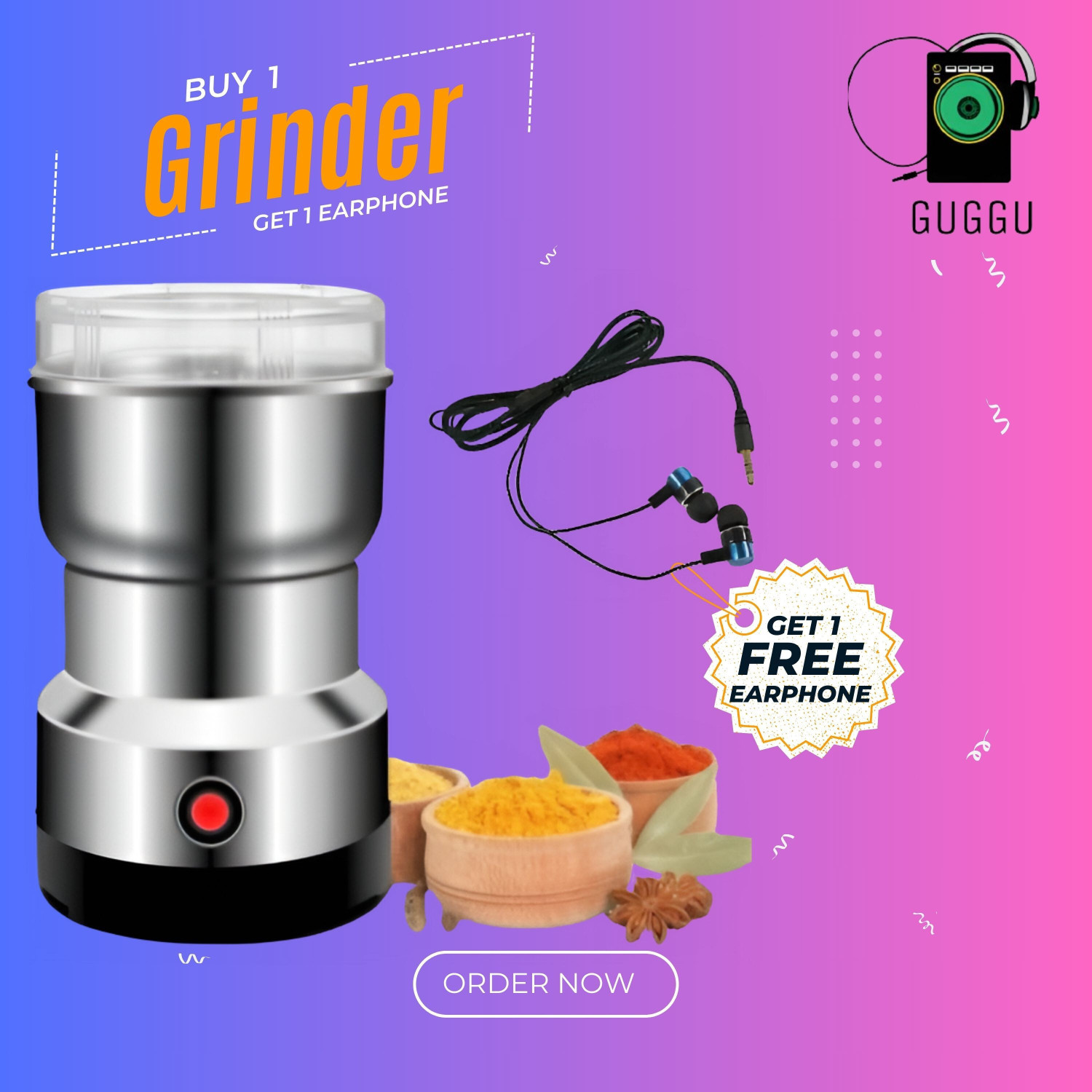 Image of Manasa JX 3 500 W Mixer Grinder (Mini Stainless Steel Coffee Spice Nuts Grains Bean Grinder | 1 Jar | Multicolor)