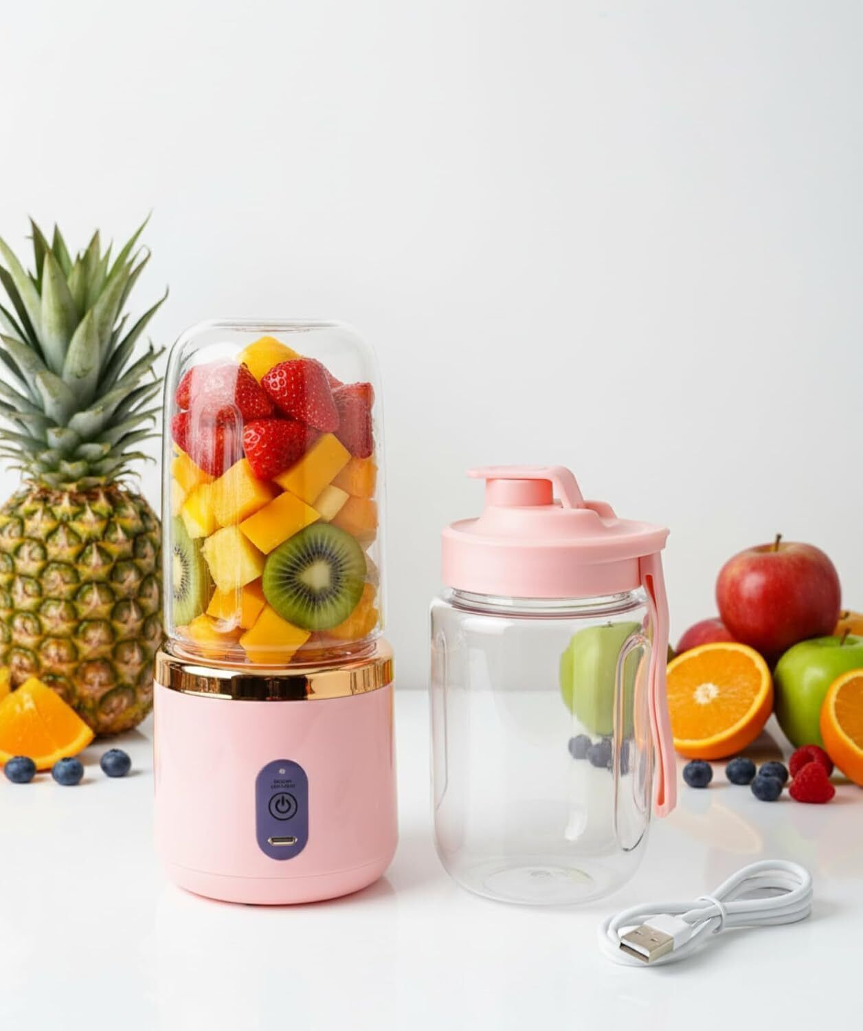 Image of Saibaba Insulators Portable USB Rechargeable Juicer Blender Mini Smoothie Maker Bottle 400 W Juicer Mixer Grinder (PJB-15 Juice Maker | 2 Jars | Blue)