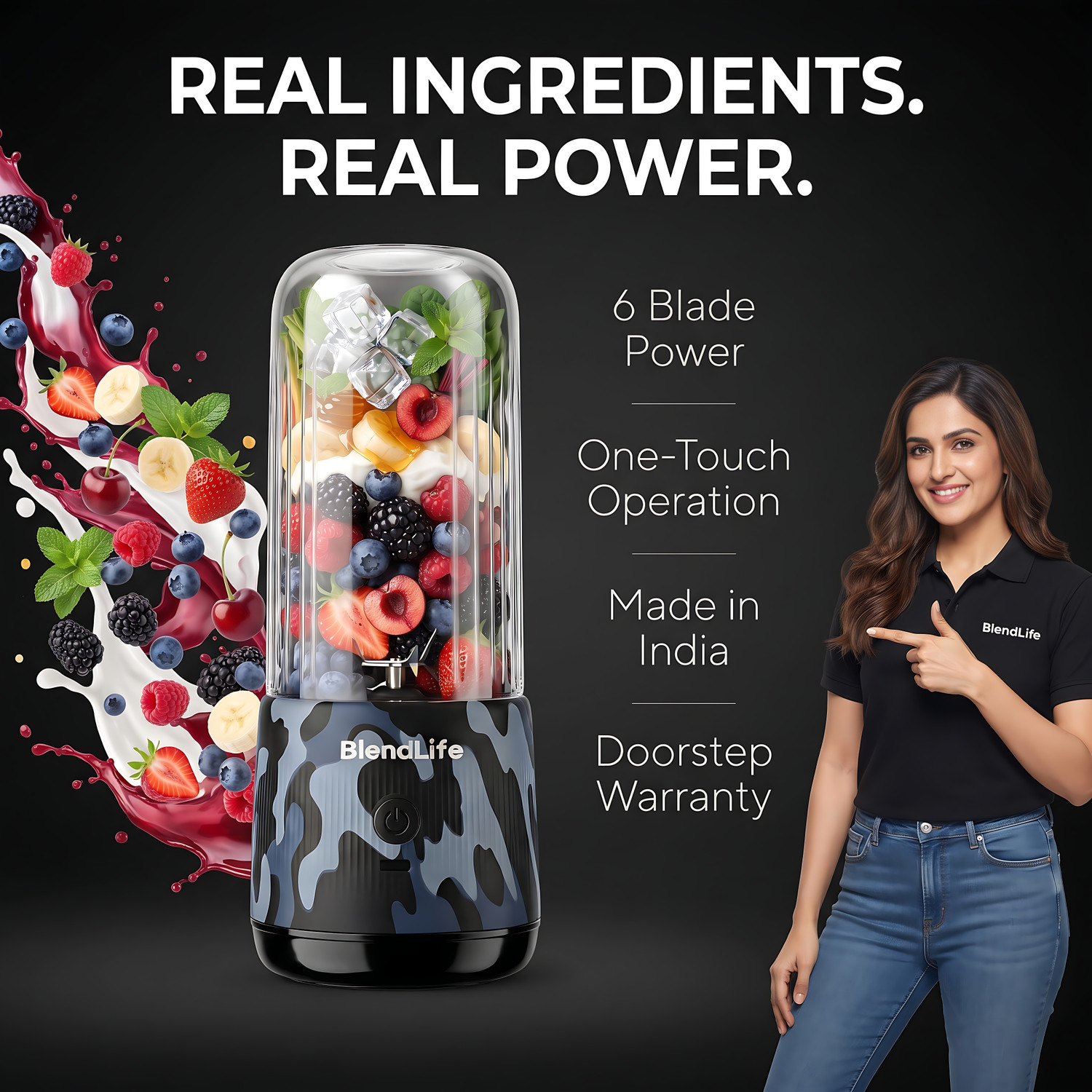Image of BlendLife JOSH Portable Blender, 380ml, 1200mAh, Made in Bharat, ISI Certified 100 W Juicer Mixer Grinder (JOSH | 1 Jar | Multicolor)