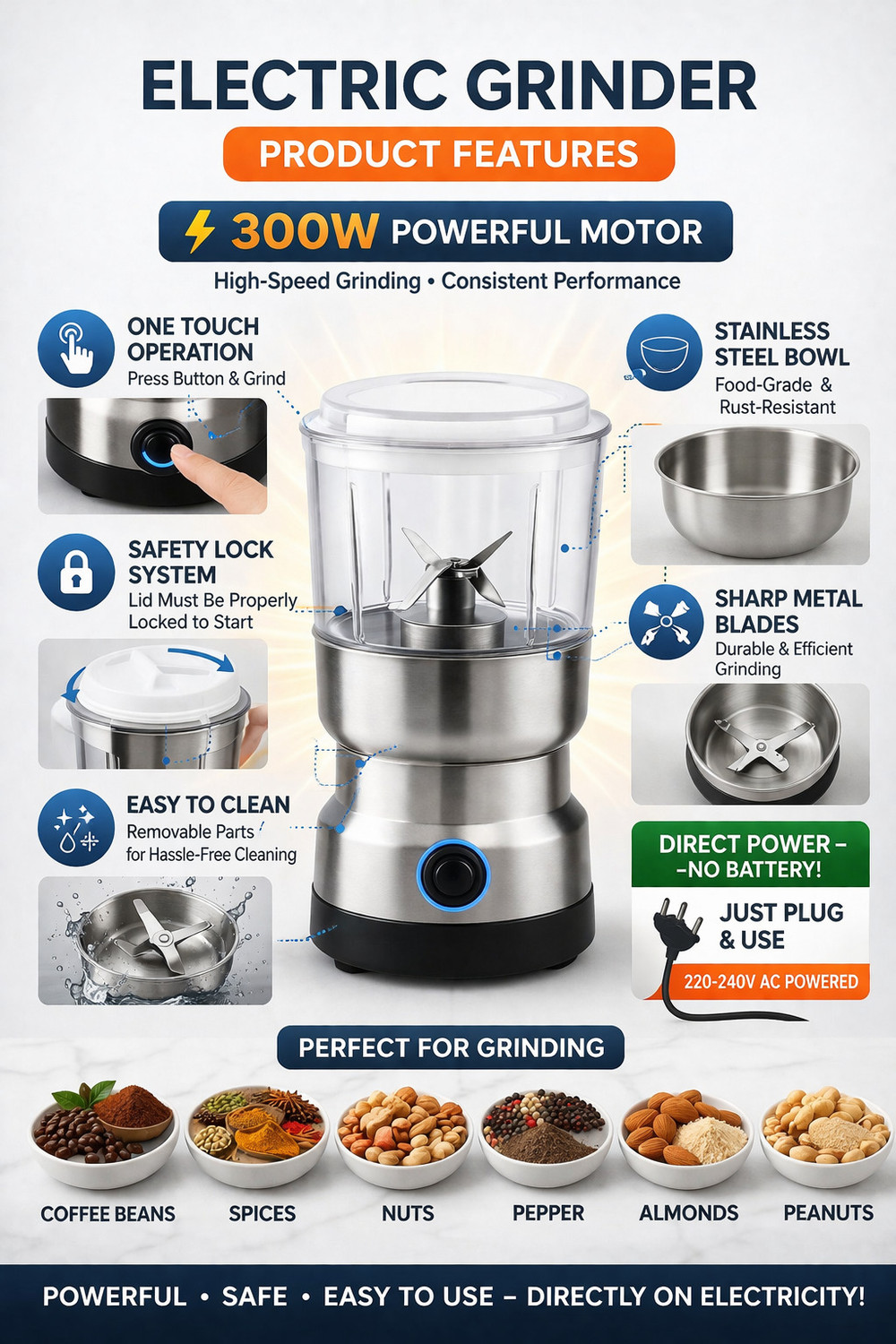 Image of HSH GOLDI Ult-31 150 W Juicer Mixer Grinder (Spice Grinder Electric Coffee Grinder & Juicer-Silver | 1 Jar | Silver)