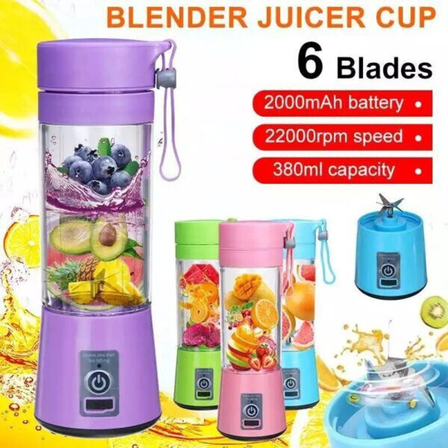 Image of CELEVO Portable Electric USB Juicer Blender 230 W Juicer Mixer Grinder (Portable Electric USB Juice Maker Juicer Bottle Blender Hand Juicer With cup | 2 Jars | Multicolor)