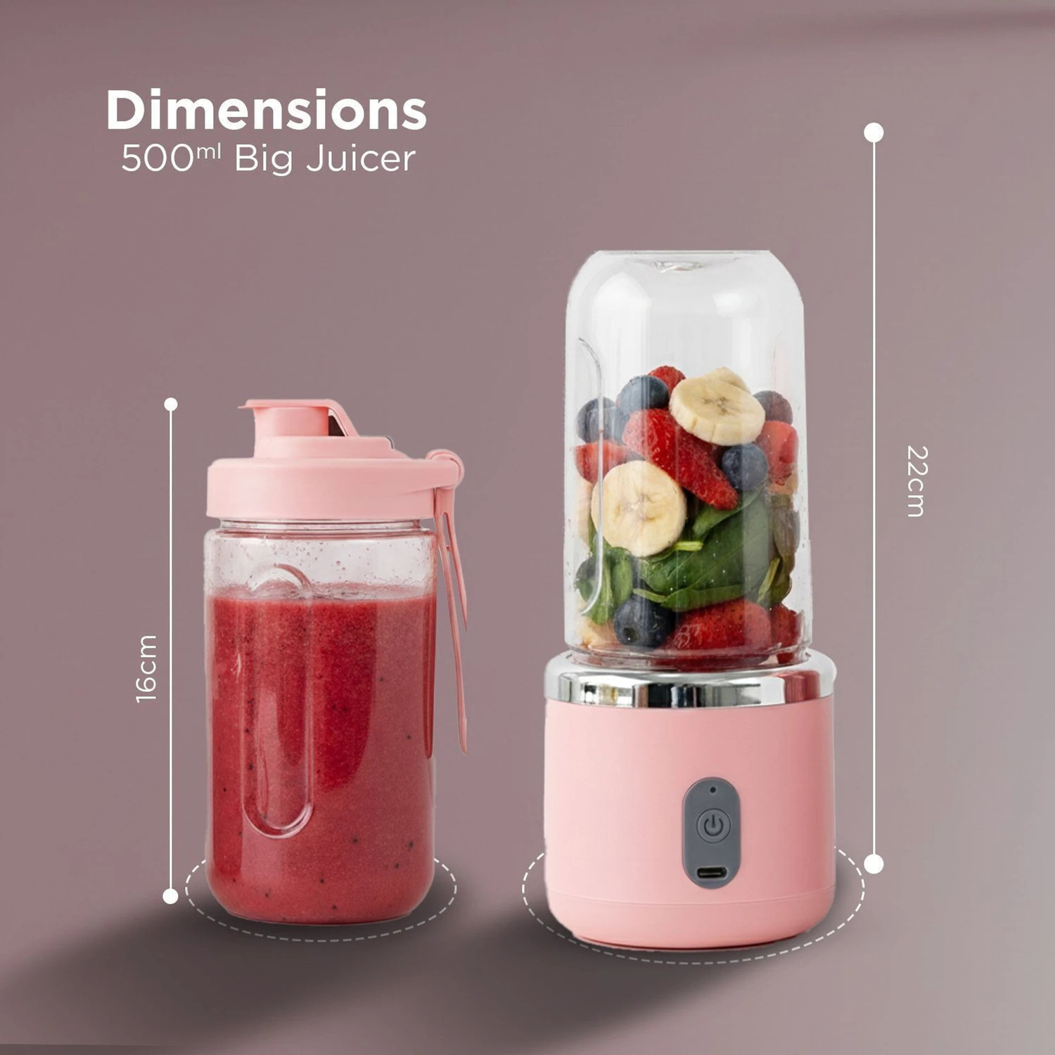 Image of ZENOVIA Portable Juicer Blender, Rechargeable, Grinder for Fruits & Shakes,6 Blade 40 W Juicer Mixer Grinder (Portable Juicer Blender,Rechargeable,Grinder for Fruits & Shakes,6 Blade 40W | 2 Jars | Pink)