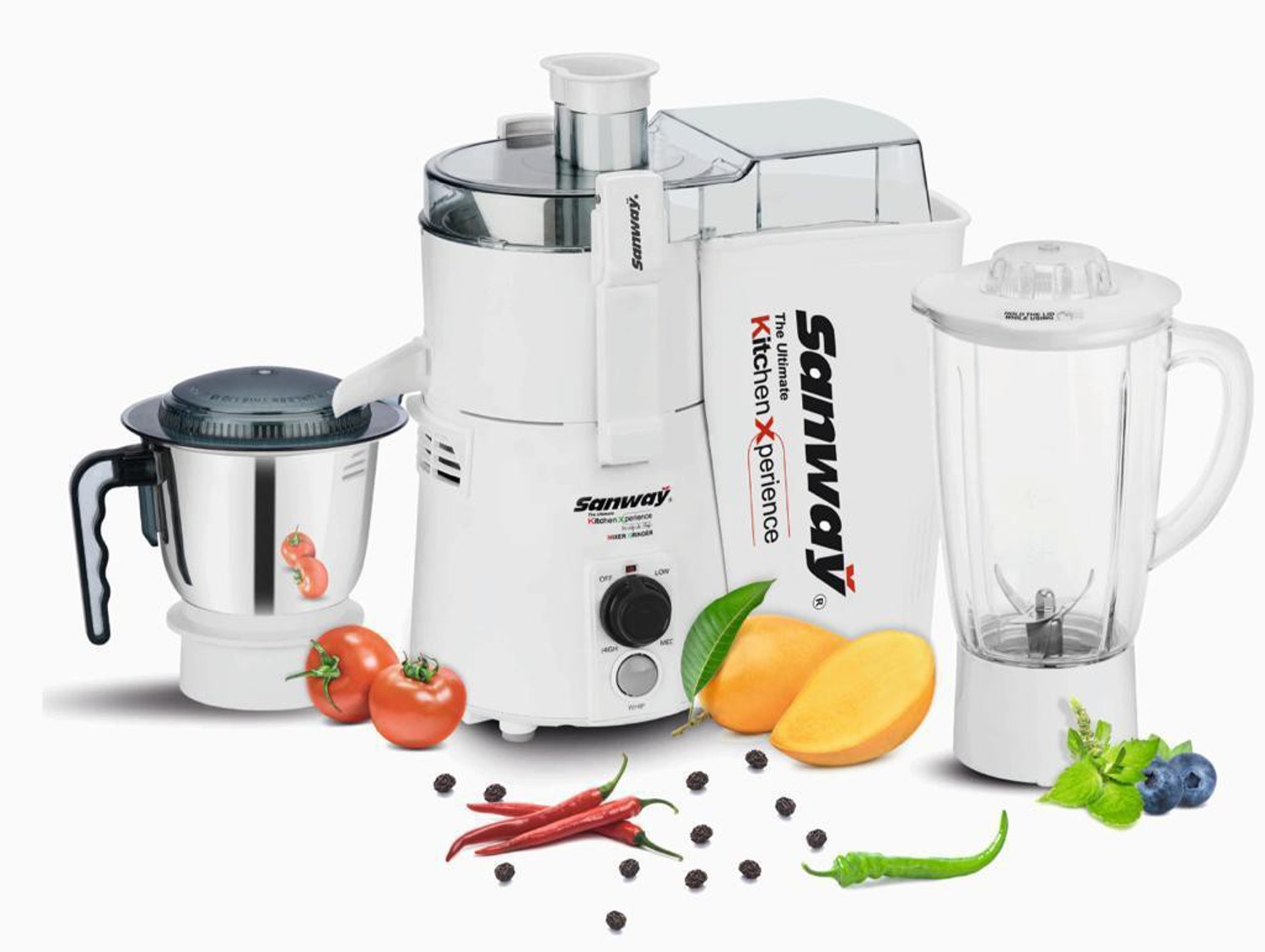 Image of Sanway JMG 900 W Juicer Mixer Grinder (TURBO JET + 900 W | 2 Jars | White)