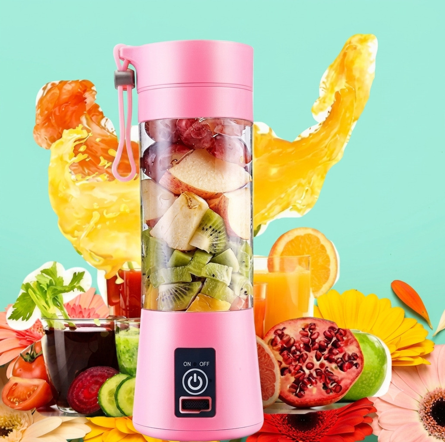 Image of Bumpi Care Bumpi Mini Fruit Juicer Mixer Grinder Portable Milkshake Blenders Color-May Vary 220 W Juicer (6-Blade Juicer | 1 Jar | Multicolor)
