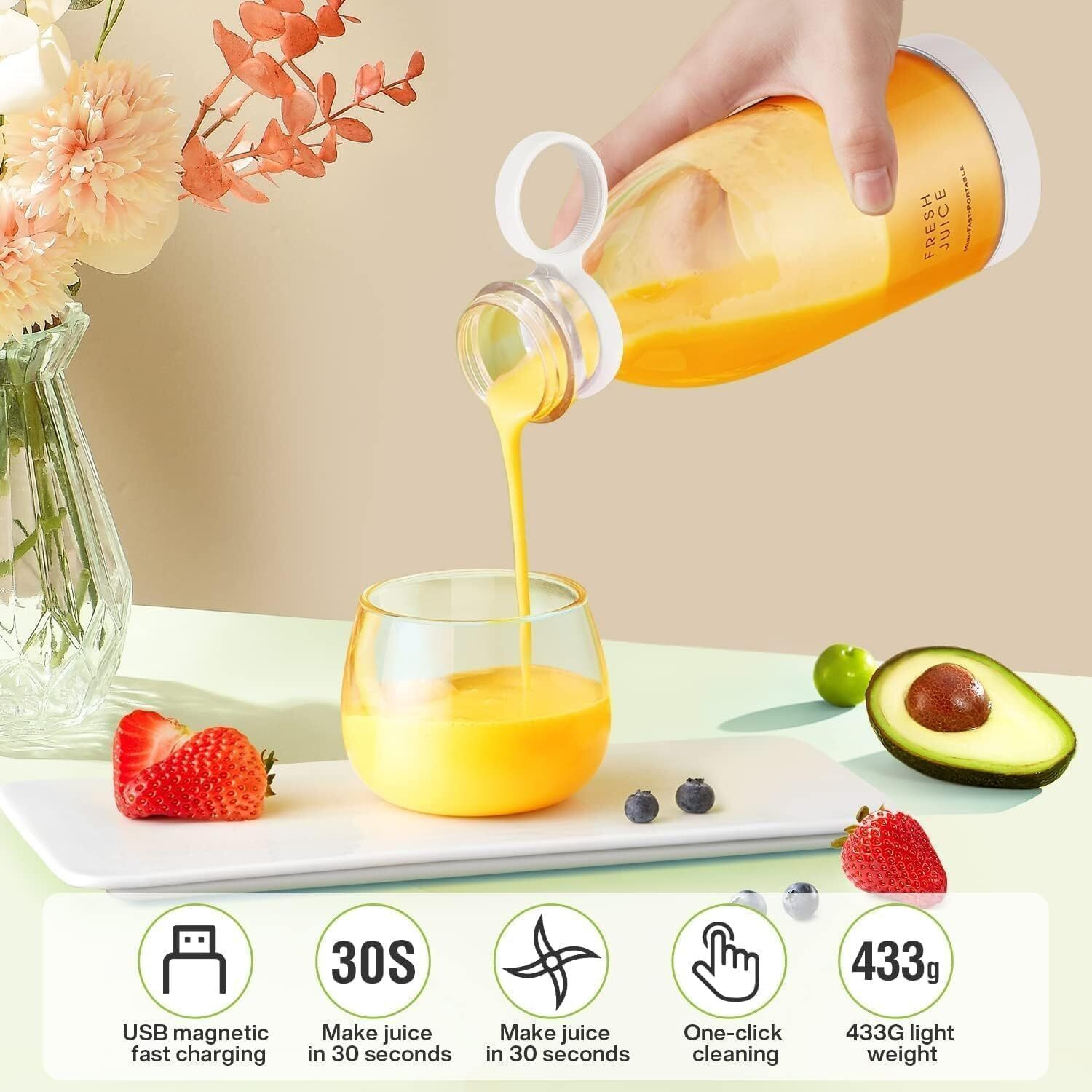 Image of Udghosh Creation 6-Blade Juicer Blender with built-in Jar, Juice Mixer Bottle,Fruit Juice Machine 220 W Juicer (USB Rechargeable Personal Size Juicer Grinder for Juices,Protein&Milk Shakes | 1 Jar | Multicolor)