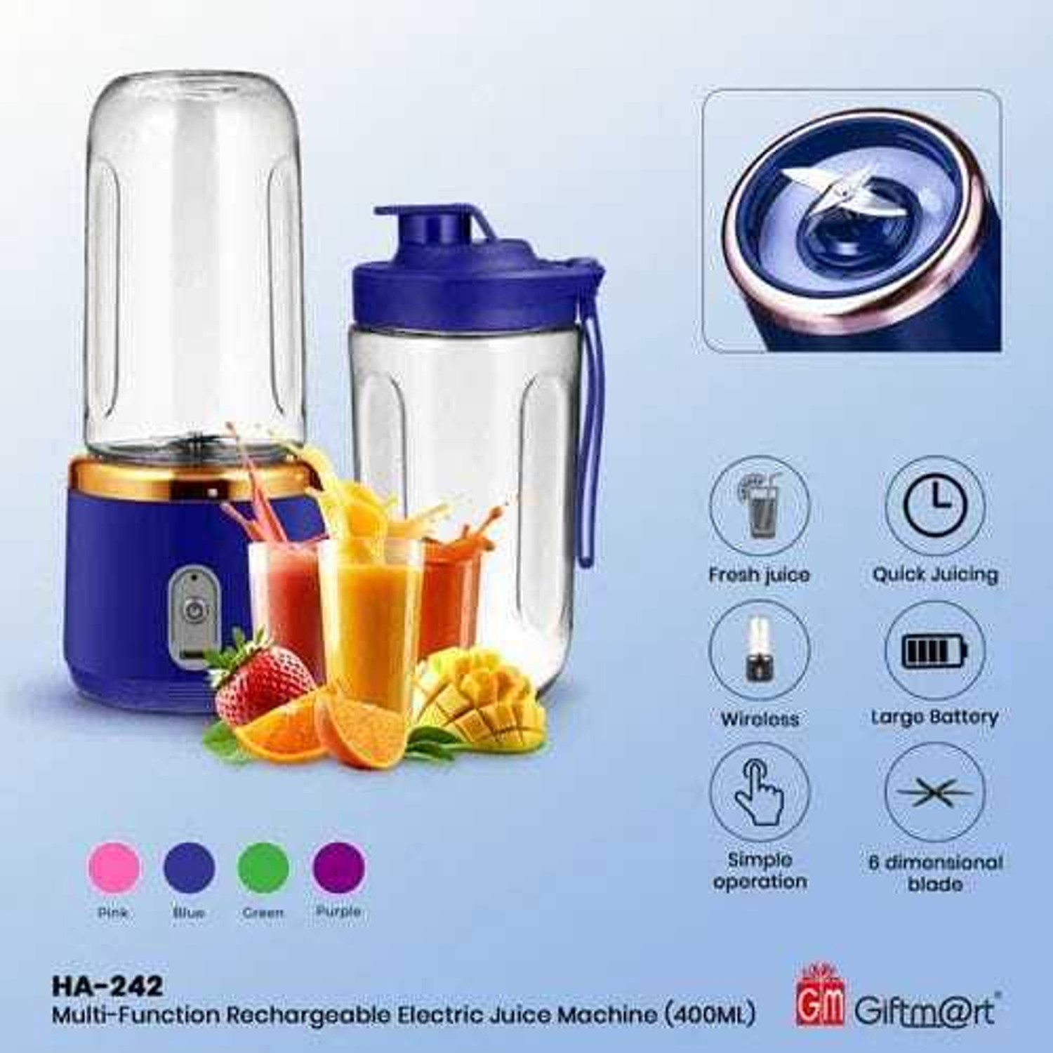 Image of AGARO Galaxy Portable Blender for Smoothie & Milk Shakes, 450ml, Type C Rechargeable 150 W Juicer (Mini Hand Blender | 1 Jar | Grey)