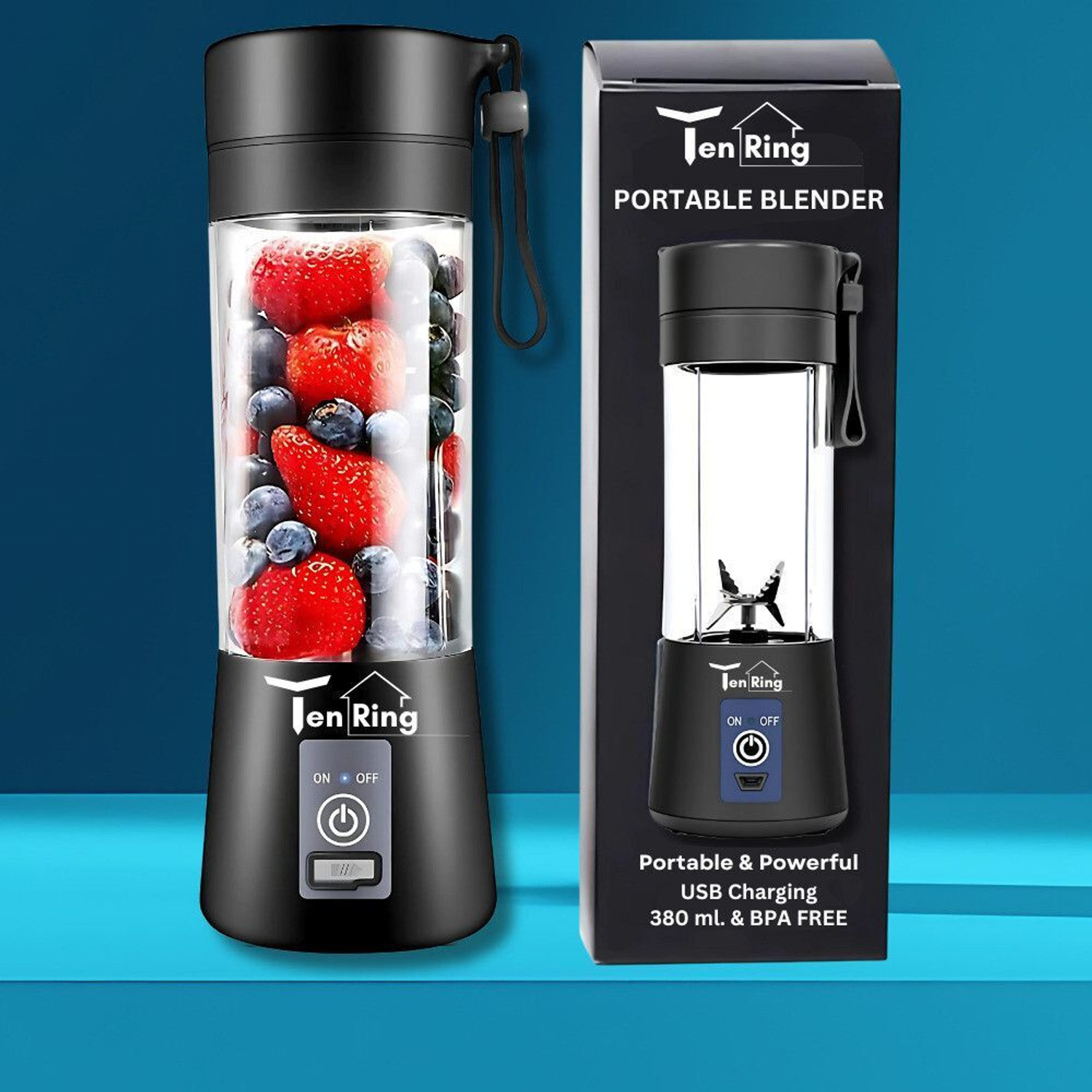 Image of Tenring Shakes & Protein Drinks - Compact & Powerful 6-Blade Design 240 W Juicer (Black USB Portable Juicer Blender - 6 Blade Powerful Personal Blender | 1 Jar | Black)