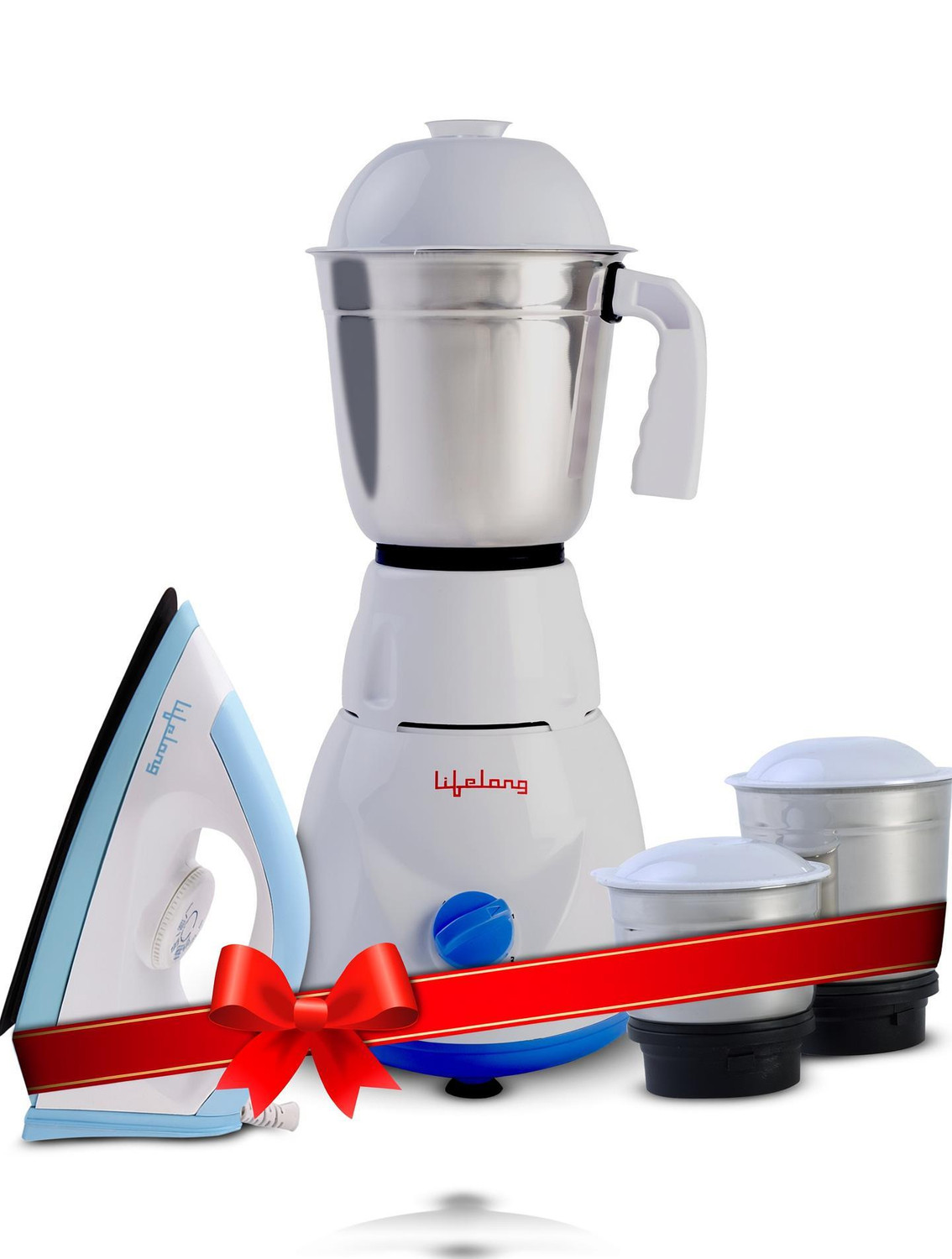 Lifelong LLCMB02 500 W Mixer Grinder (White, 3 Jars) & 1100 W Dry Iron (White, Blue) Super Combo