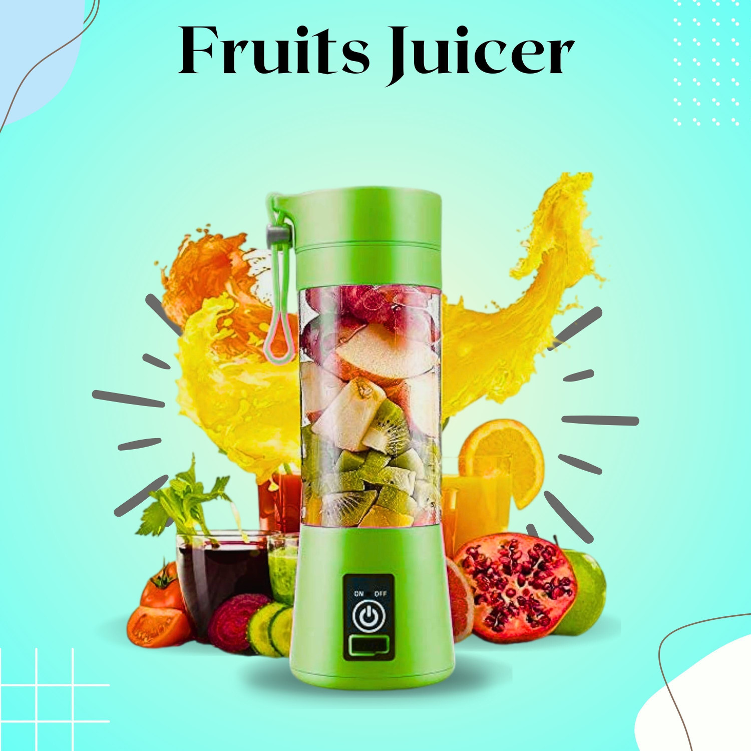 Image of Radhe Pro Fruit Juicer 200 W Juicer Mixer Grinder (USB Rechargeable Juicer & Portable Mini Juicer For Jiucer /Milk ShakesYX86 | 1 Jar | Multicolor)