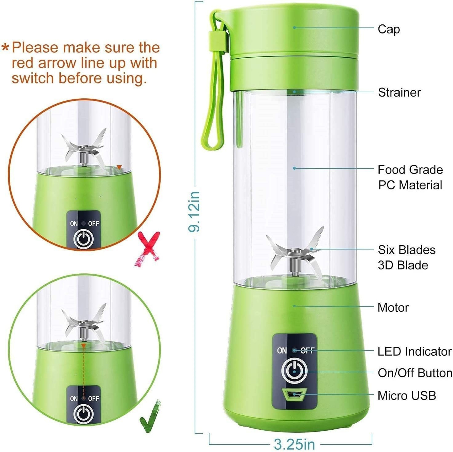 Image of princemarkett Pro Fruit Juicer 200 W Juicer Mixer Grinder (IXI-221-OM-Portable Electric USB Bottle 6 Blades Blender | 1 Jar | Multicolor)