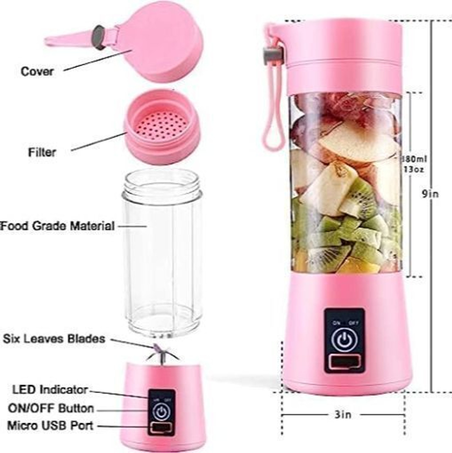 Image of APNA STORE Pro Fruit Juicer 200 W Juicer Mixer Grinder (Maker Juicer Rechargeable Juicer Bottle with 6 Blades | 1 Jar | Multicolor)